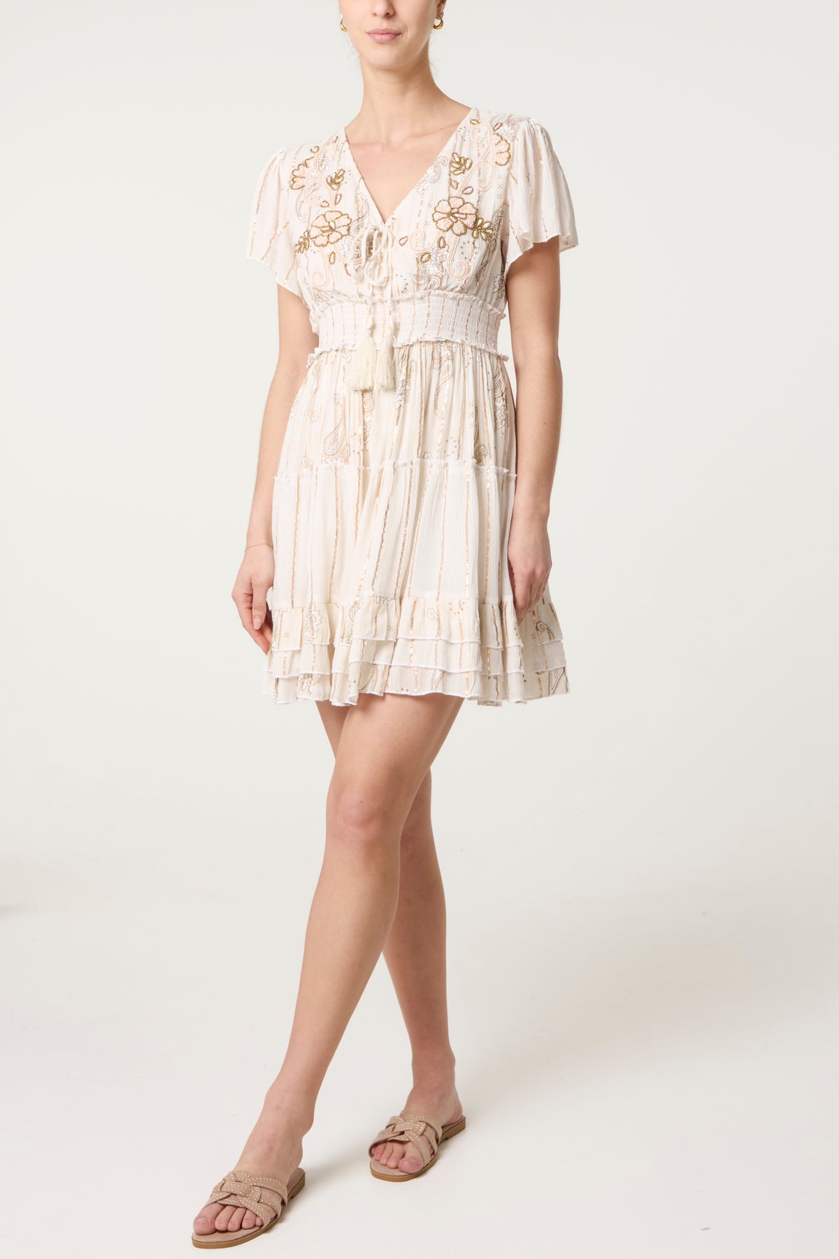 Embellished Tiered Mini Dress