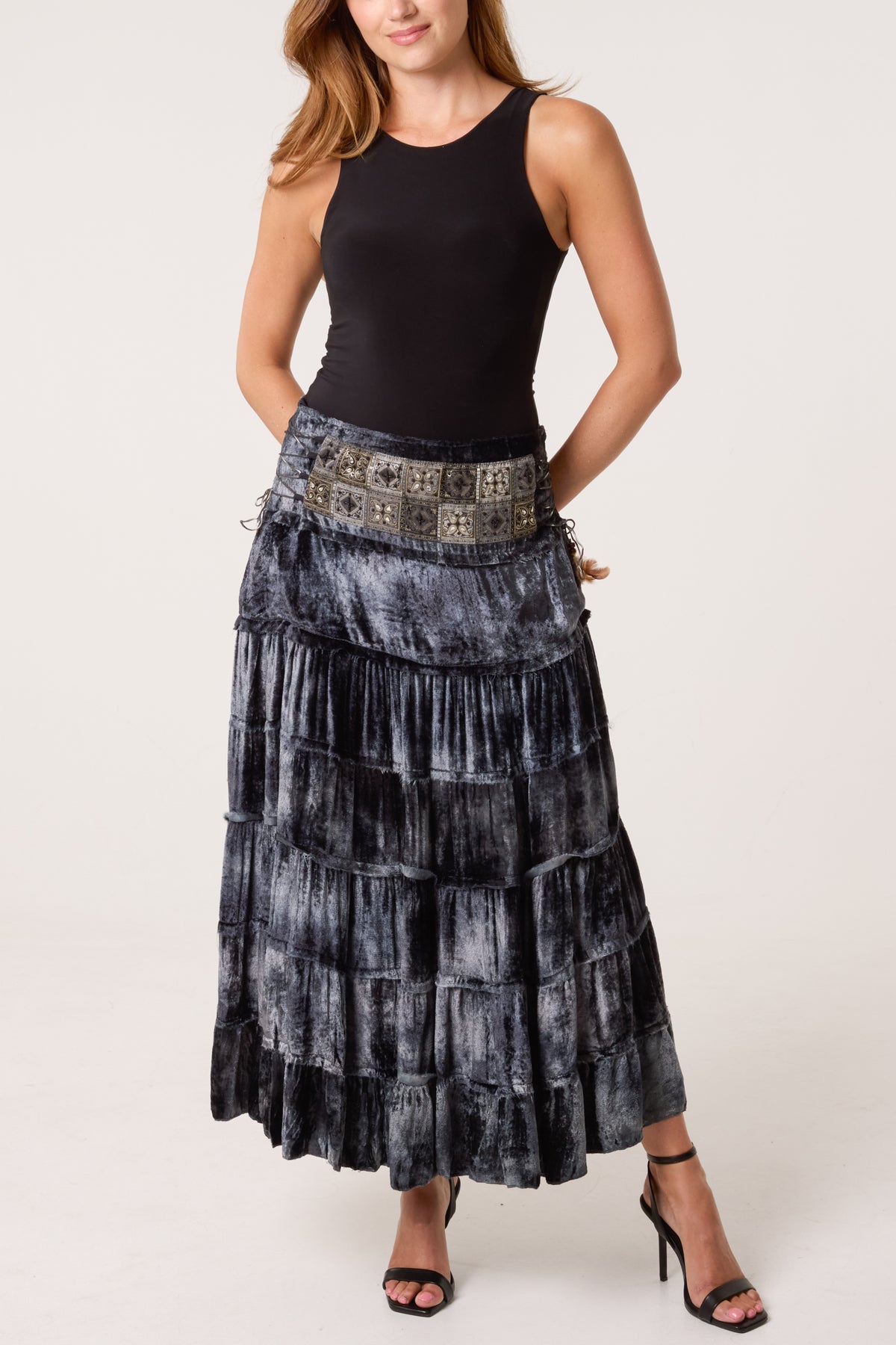 Velvet-Feel Tired Boho Skirt