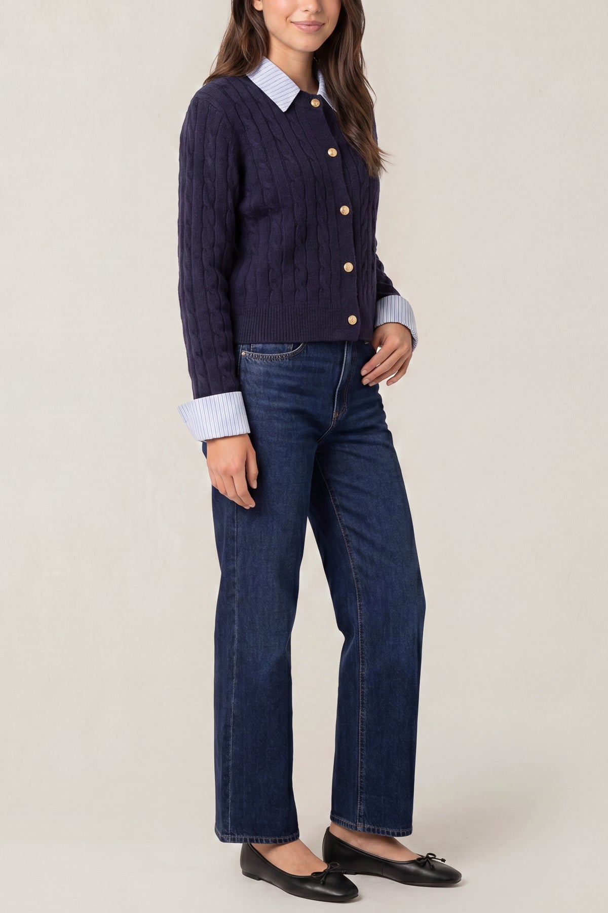 Cable Knit Cardigan With Collar