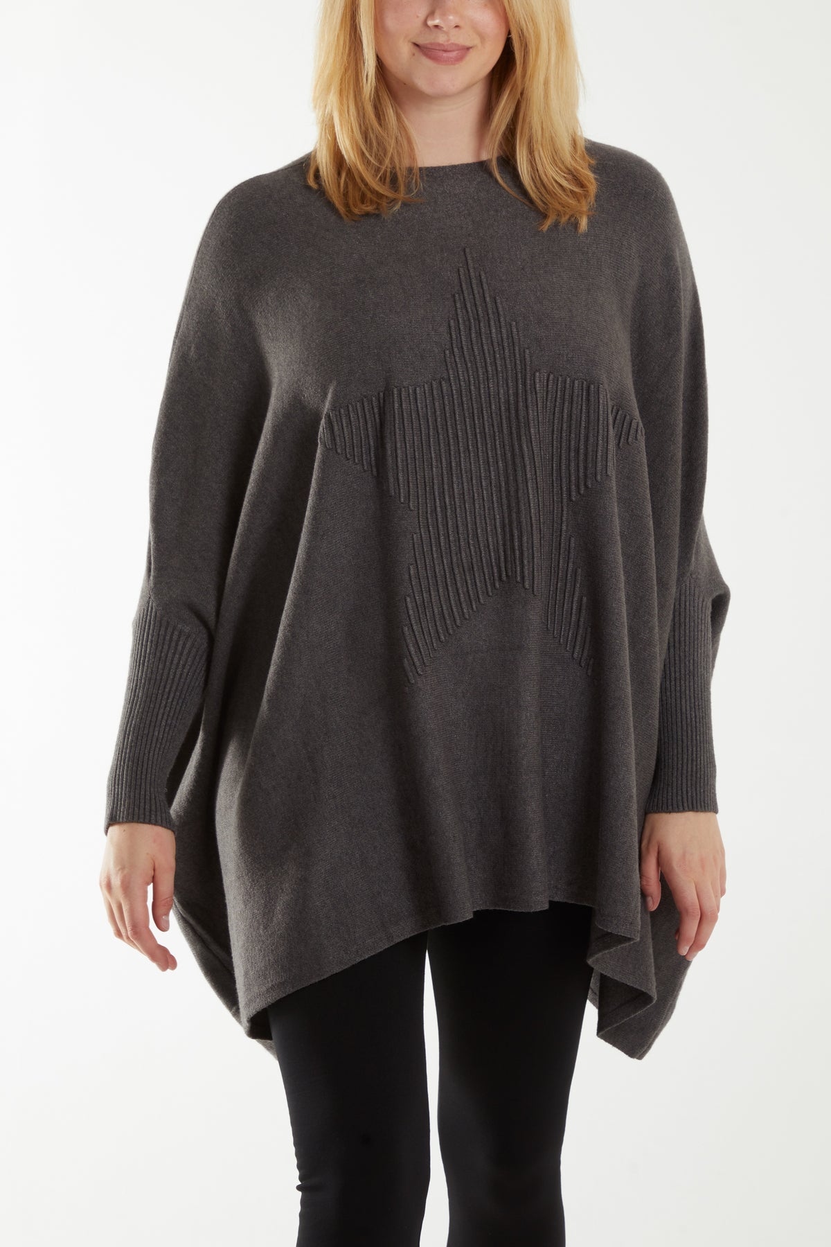 Ribbed Star Batwing Poncho