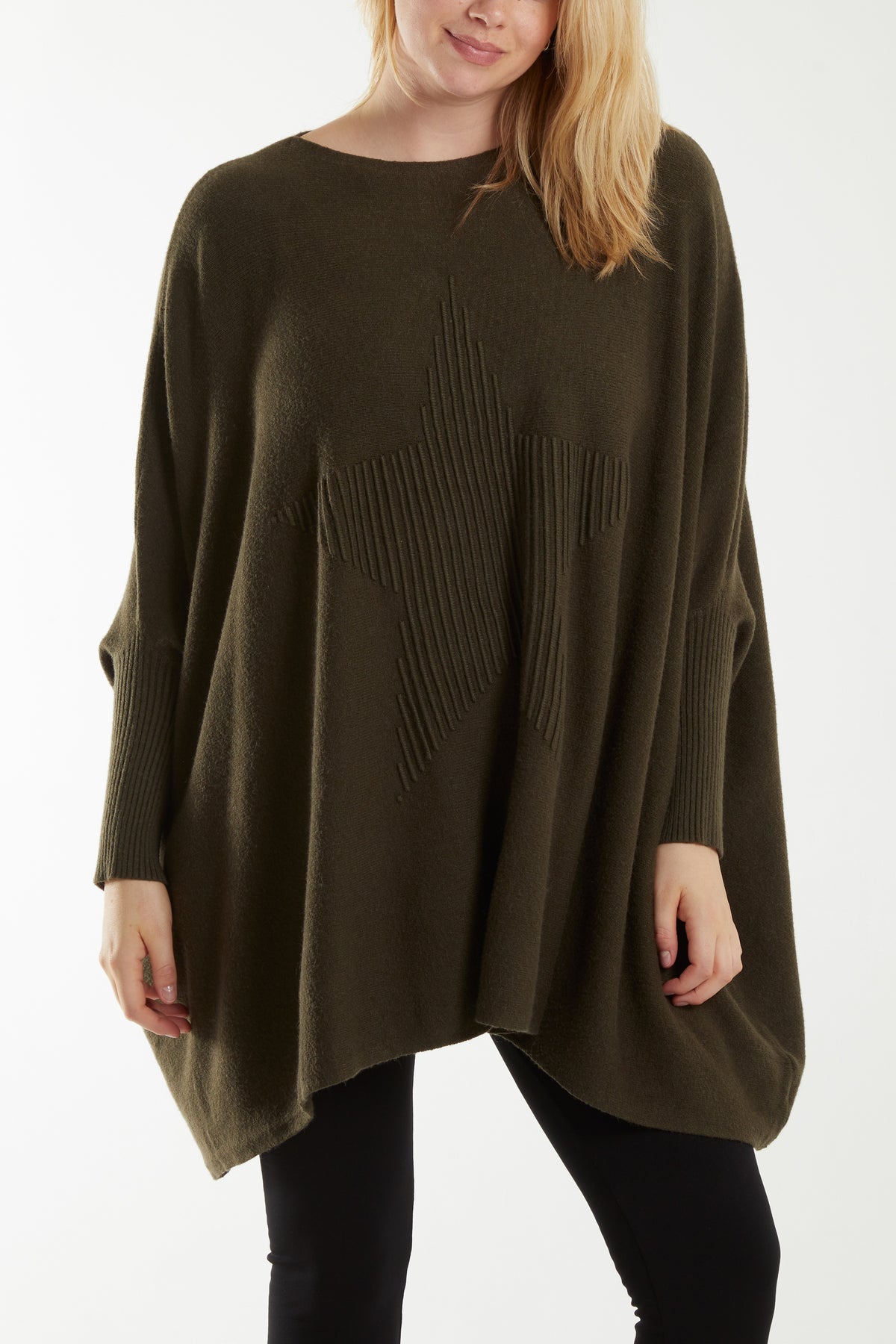Ribbed Star Batwing Poncho