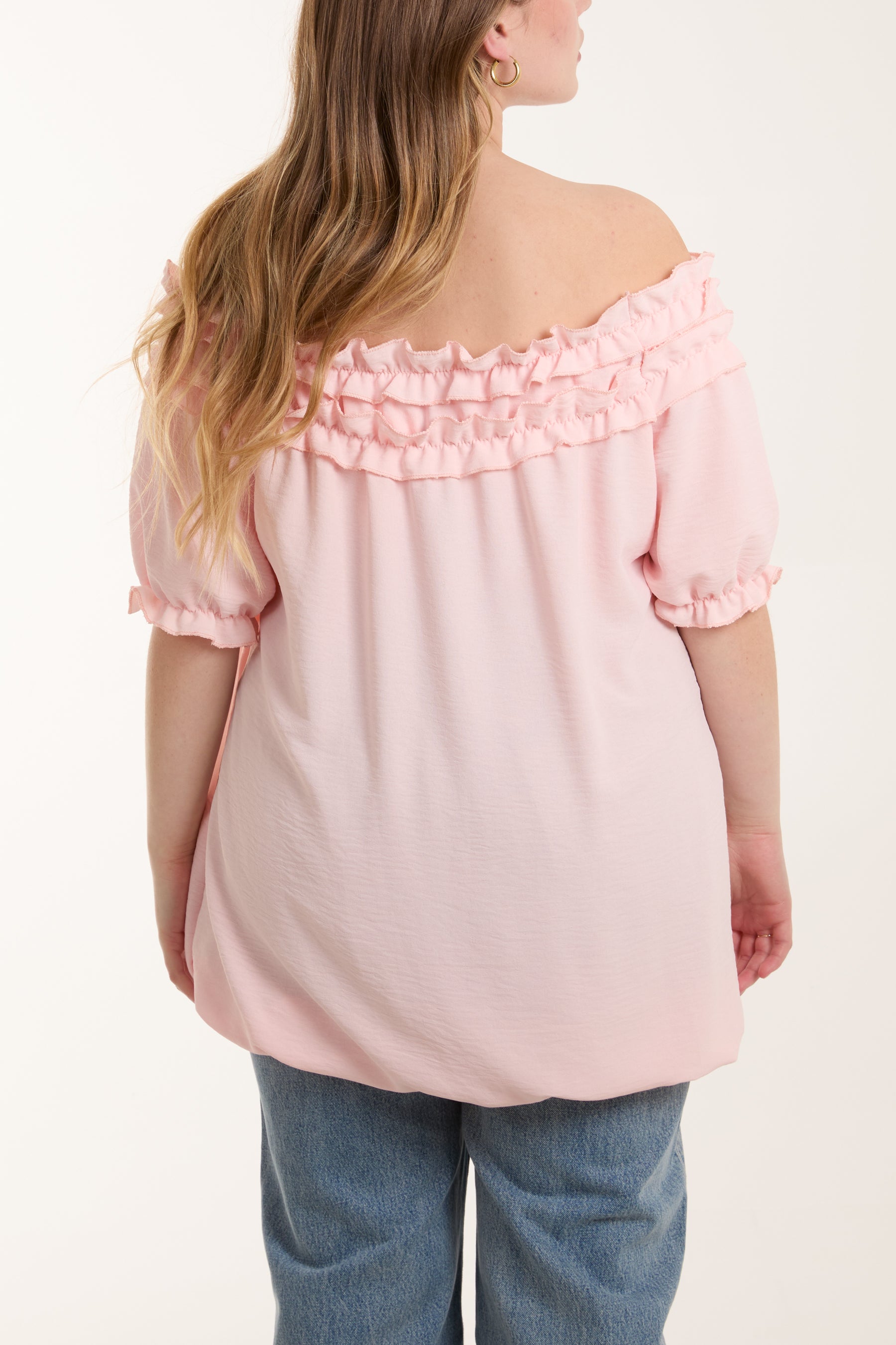 Ruffle Bardot Bubble Hem Top
