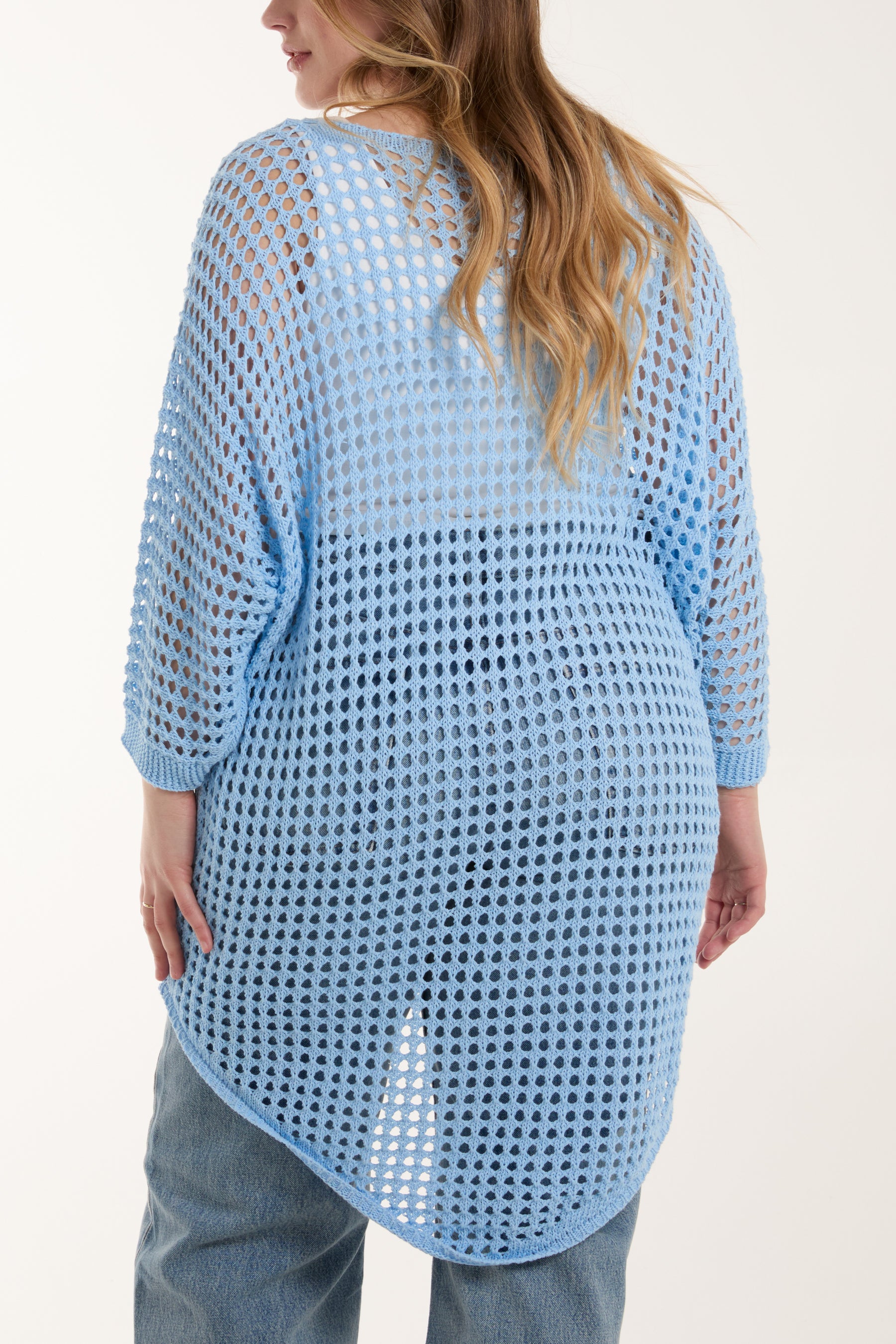 Crochet Dipped Hem 3/4 Sleeve Top