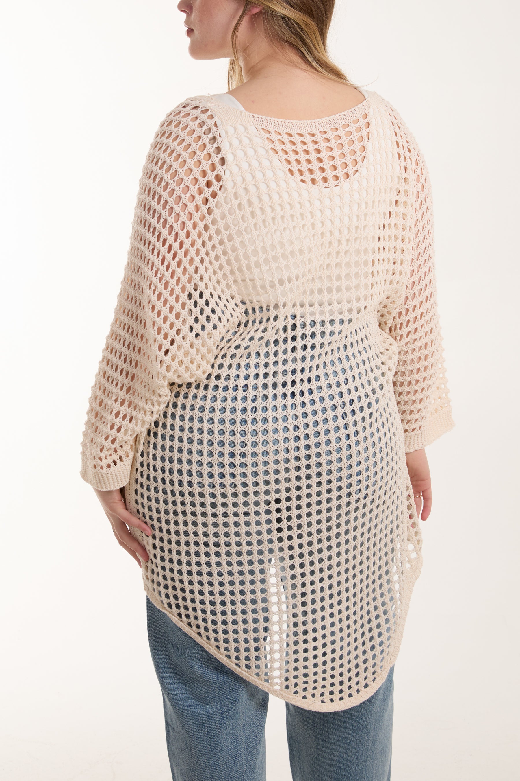 Crochet Dipped Hem 3/4 Sleeve Top