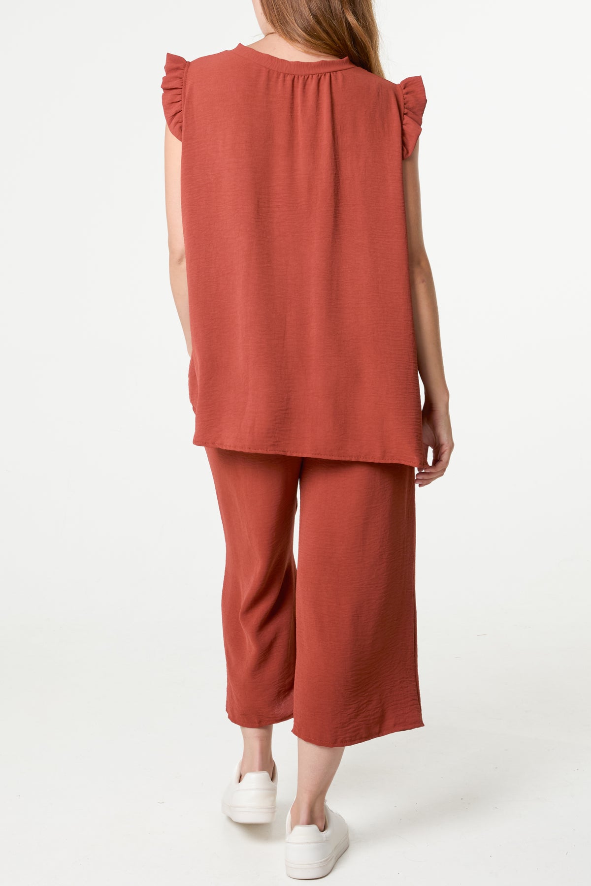 Ruffle Sleeve Top Culotte Trousers Set