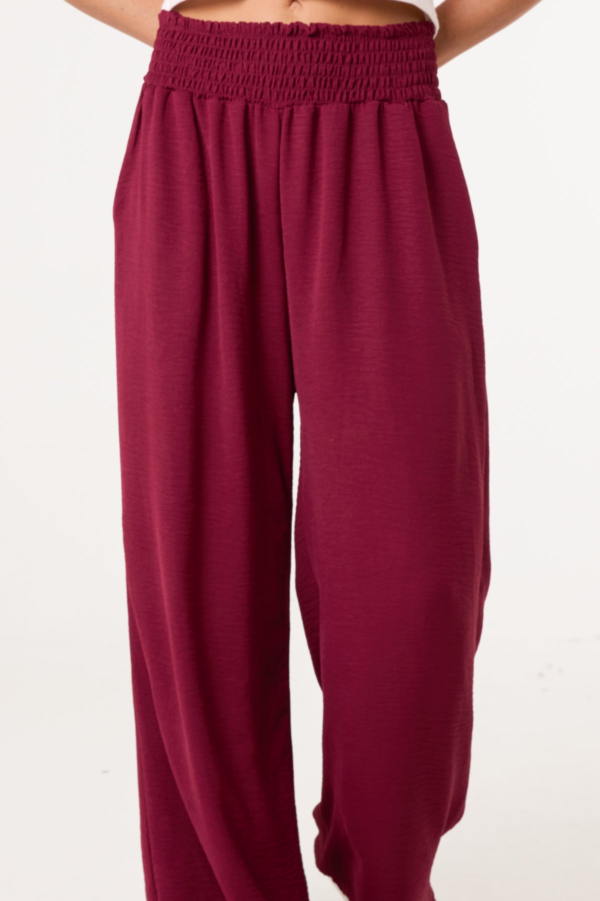 Elasticated Waist Pockets Wide Leg Trousers