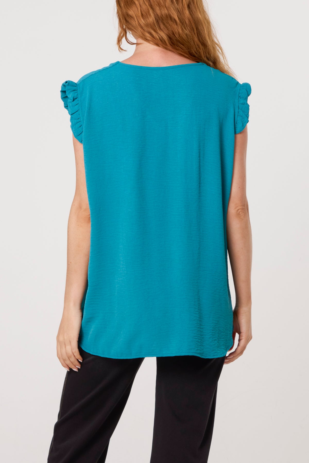 Frill Sleeve Front Button V-Neck Top