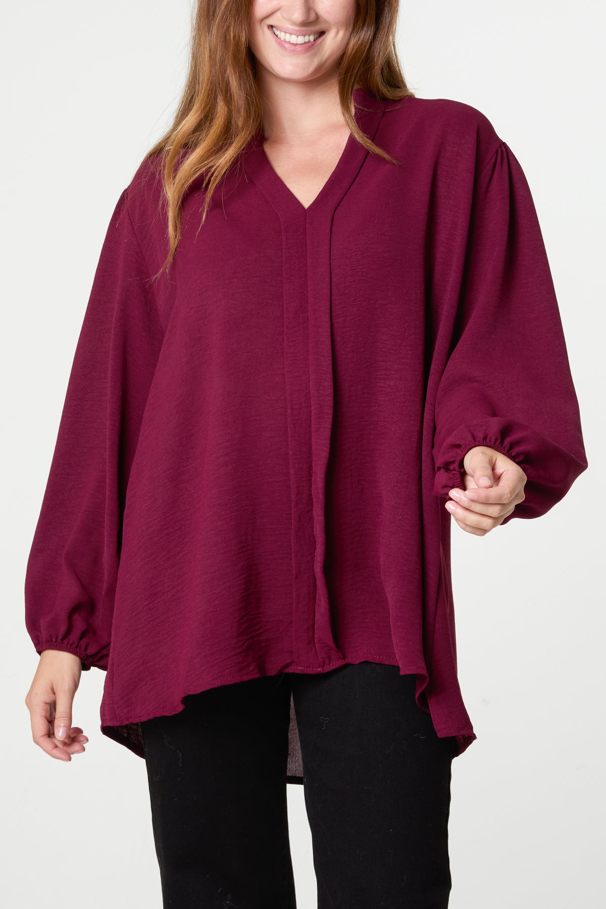 Grandad Collar Long Sleeve Blouse