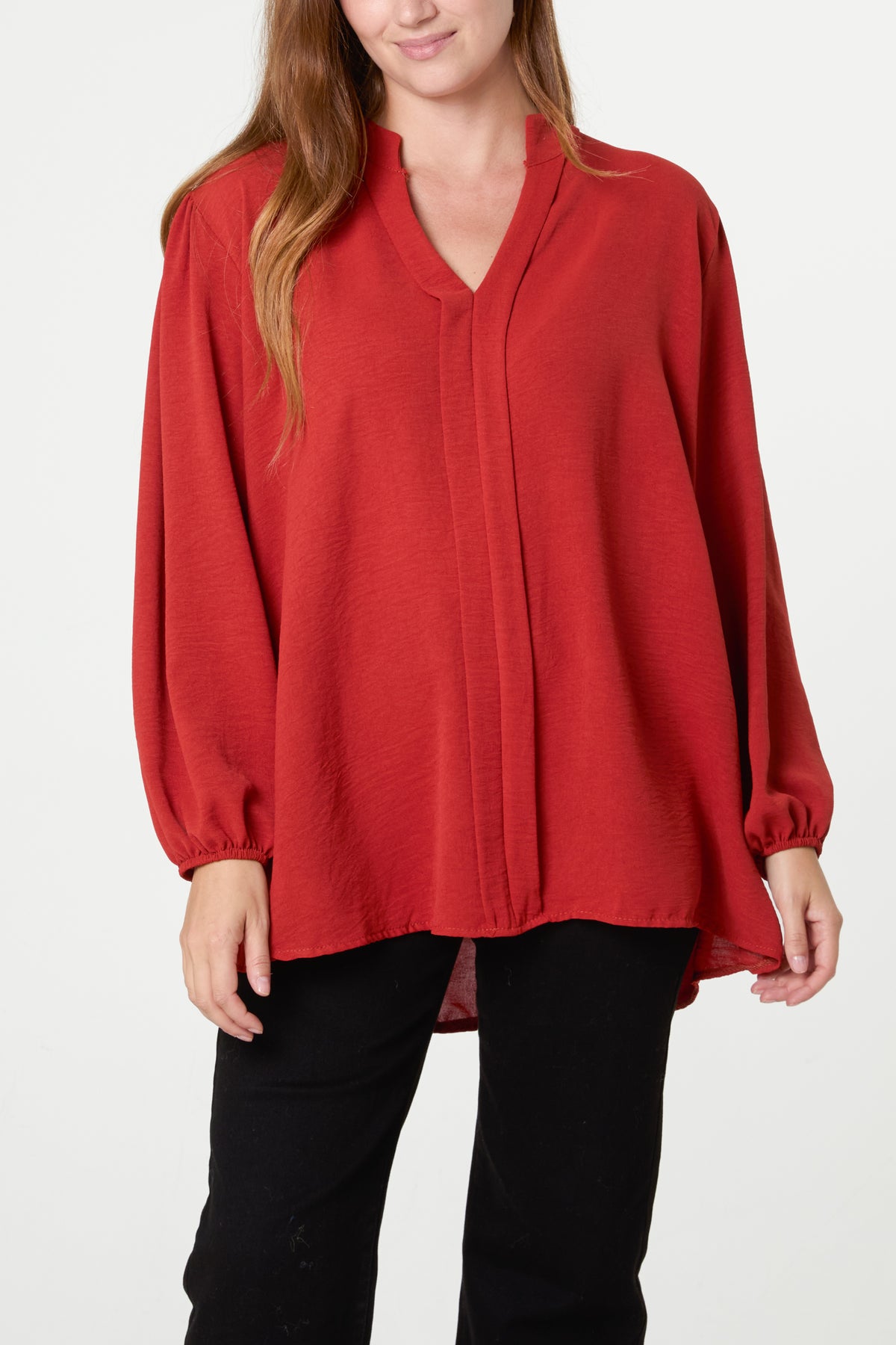 Grandad Collar Long Sleeve Blouse