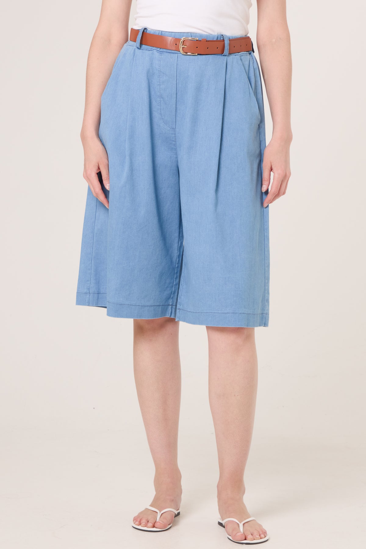 Belted Cotton Bermuda With Pockets