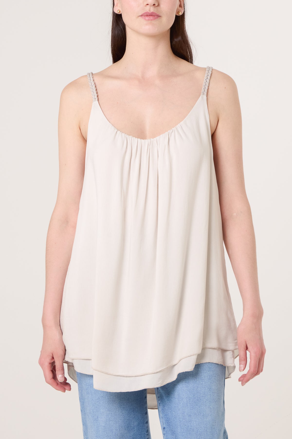 Double Hem Metallic Braid Strap Top