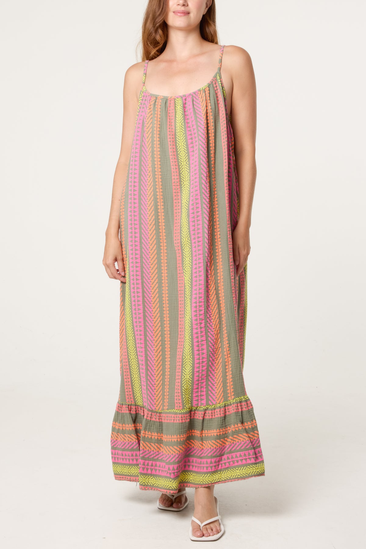 Bright Aztec Pure Cotton Sleeveless Midi Dress