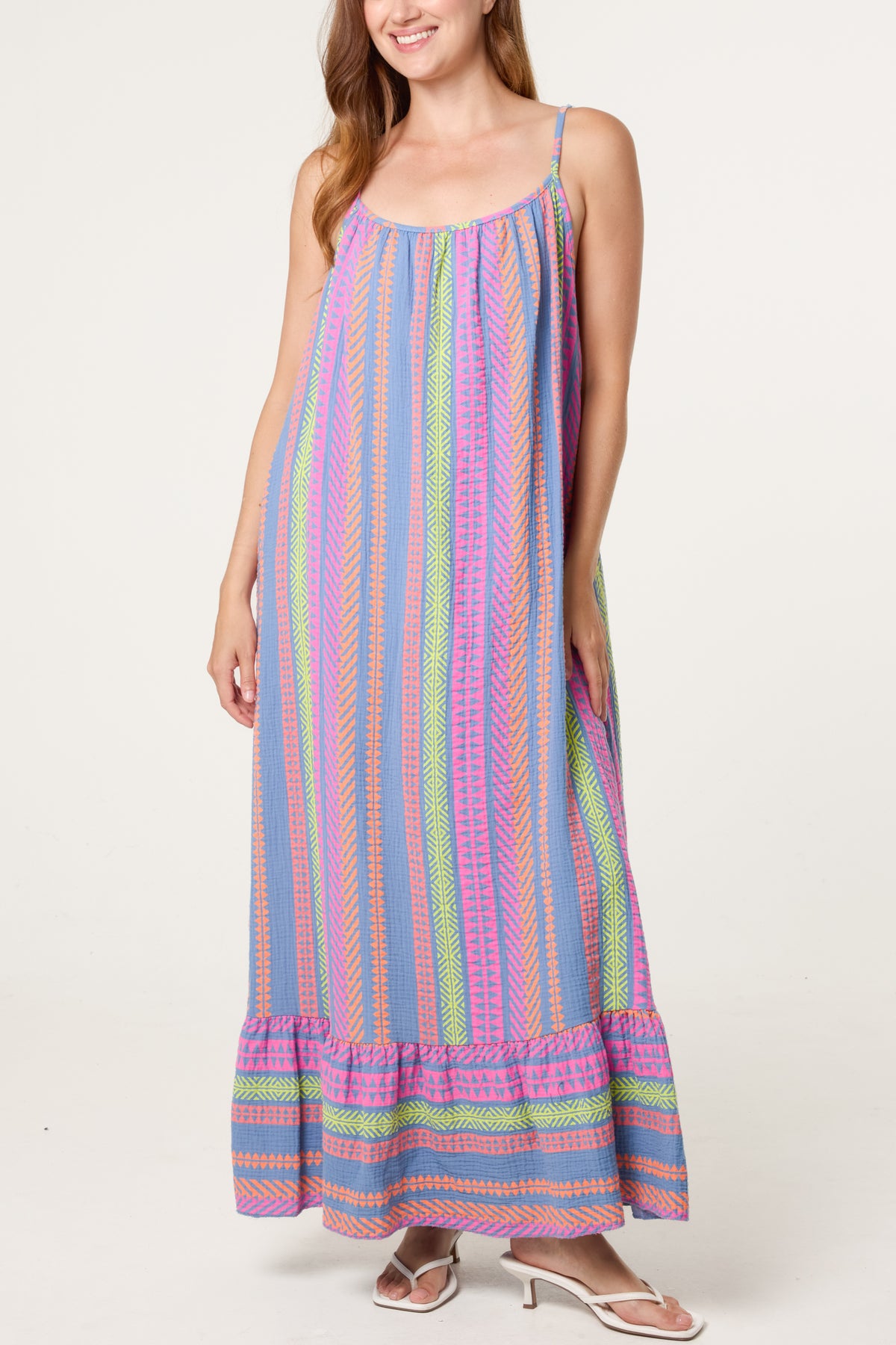 Bright Aztec Pure Cotton Sleeveless Midi Dress