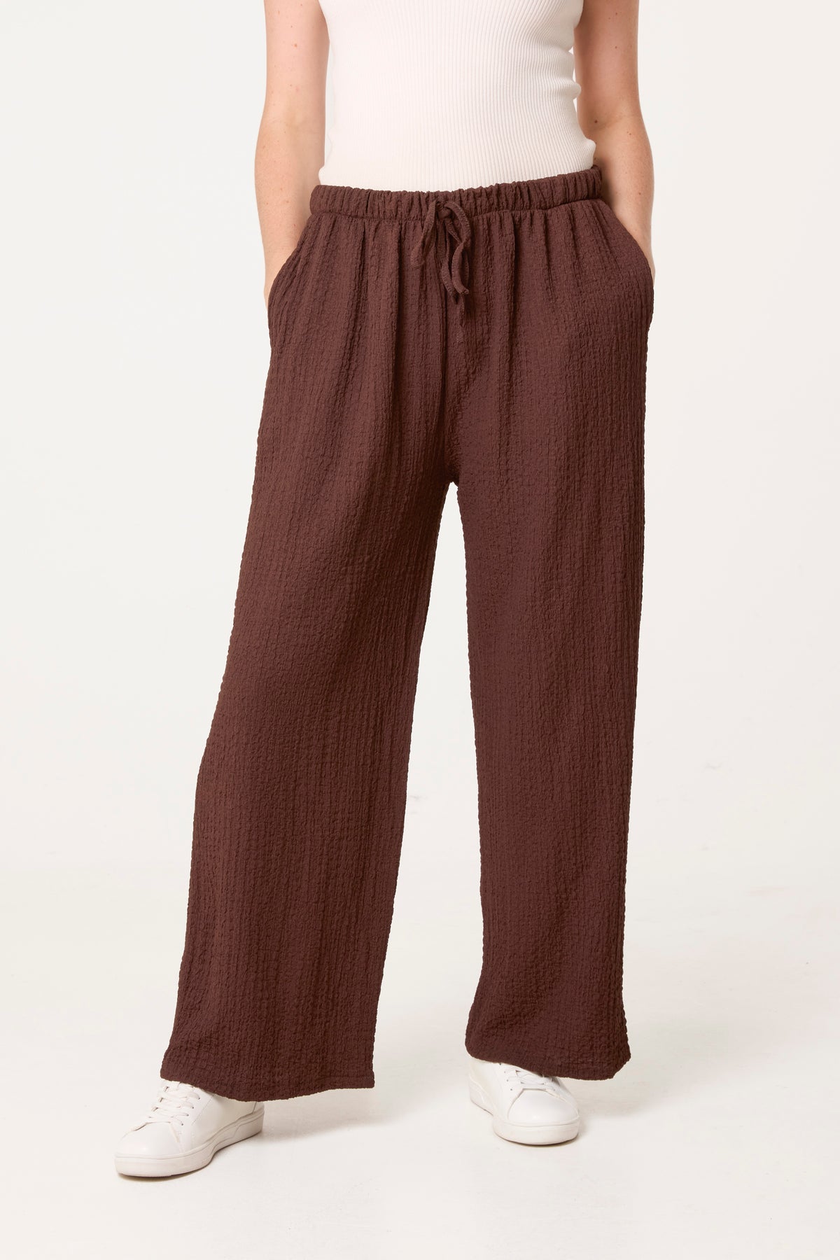 Crinkled Essential Wide Leg Trousers