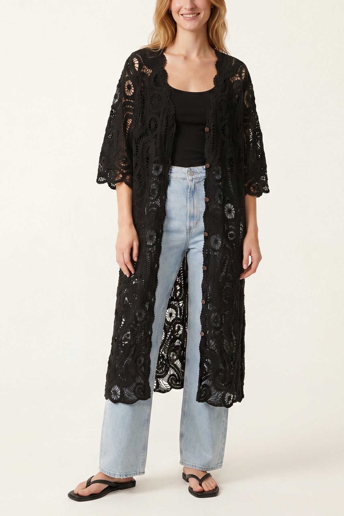 Paisley Crochet Long Cardigan
