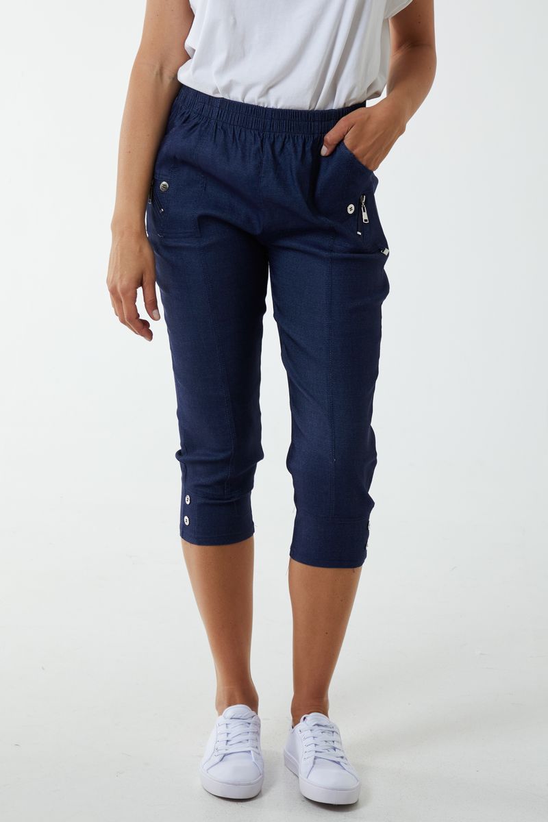 Elasticated Waist Zip Detail Crop Trouser