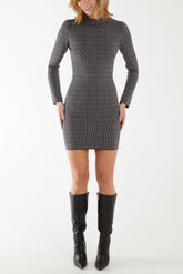 Geometric Jacquard High Neck Bodycon Dress