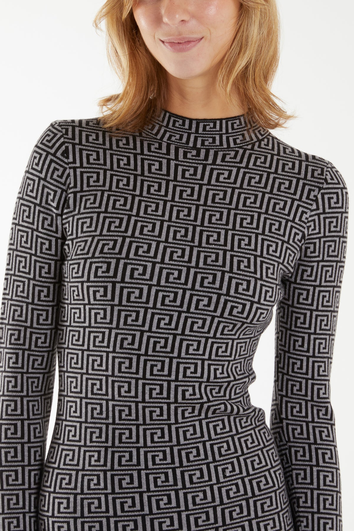 Geometric Jacquard High Neck Bodycon Dress