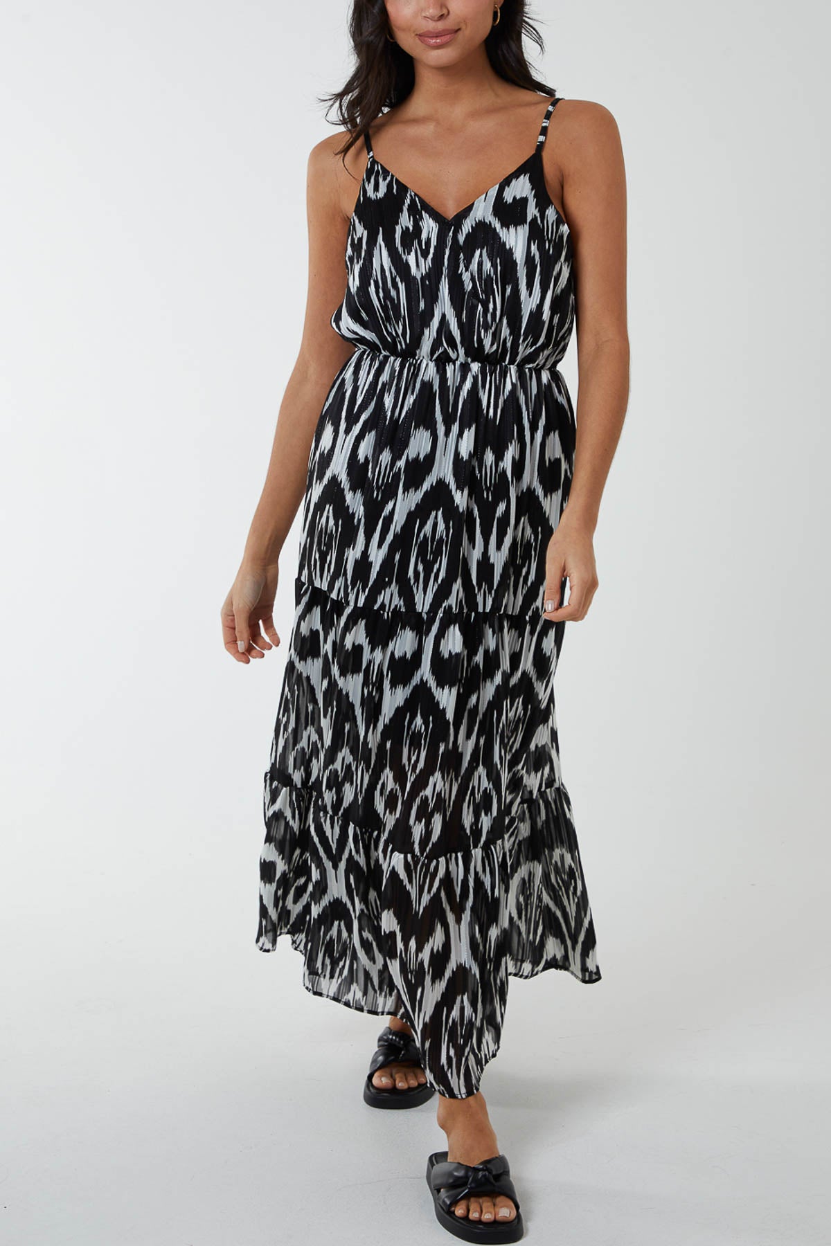 Brushed Print Wrap Maxi Dress