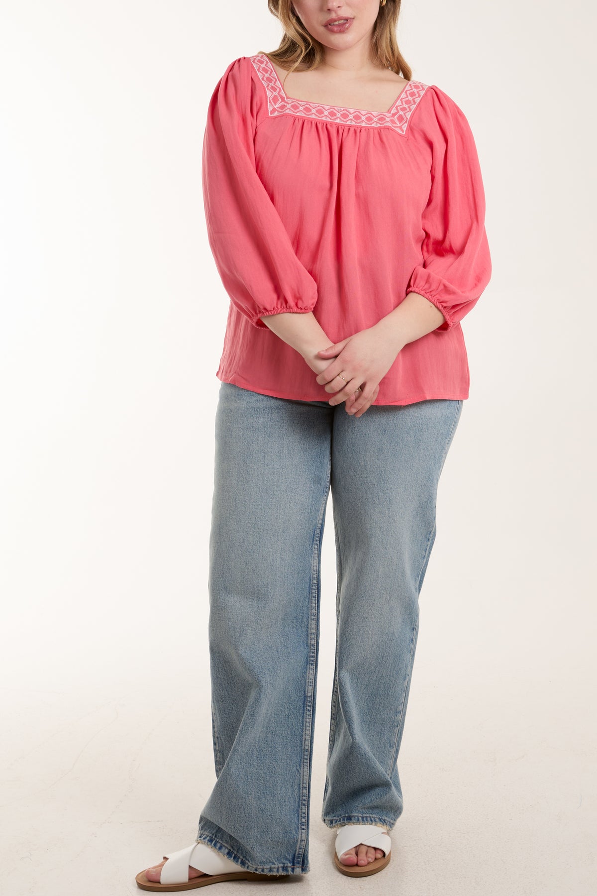 Square Neck Embroidered Blouse