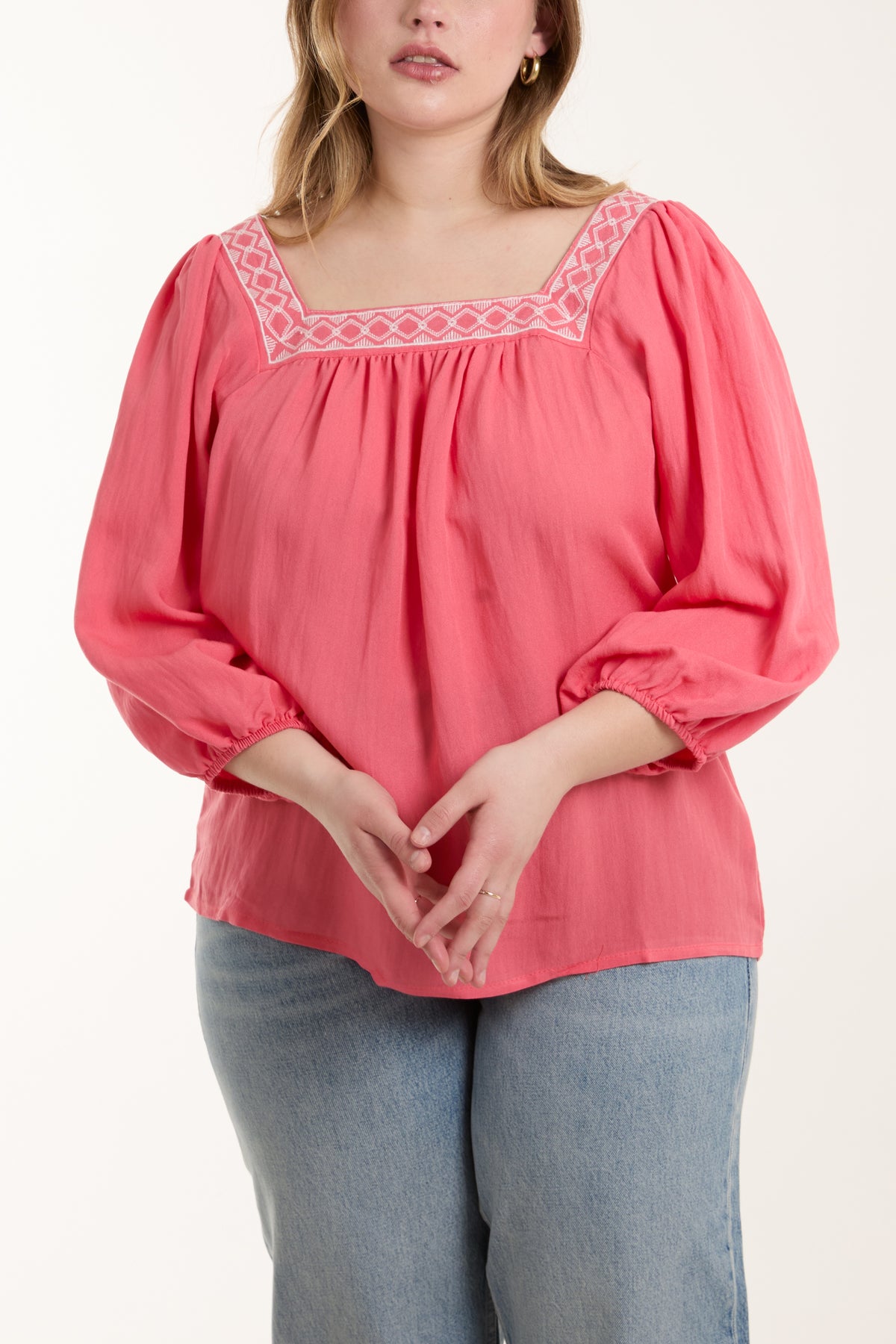 Square Neck Embroidered Blouse