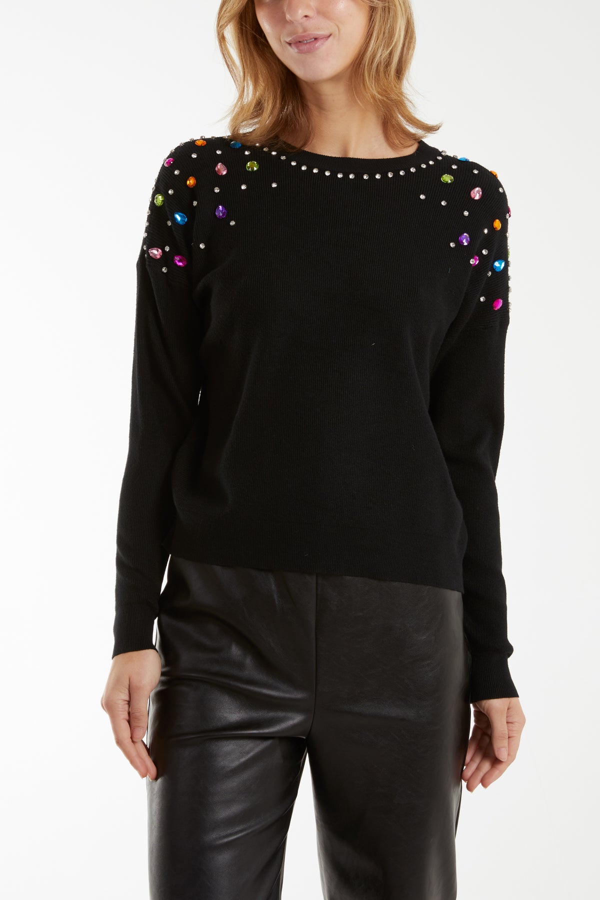 Embellished Coloured Gem Shoulder Jumper