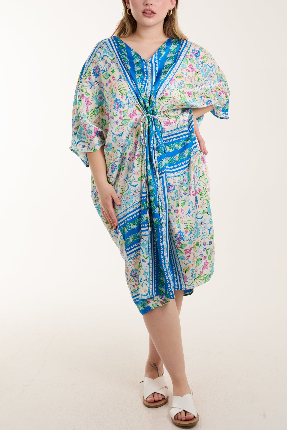 Floral Print Tie Waist Tunic Dress