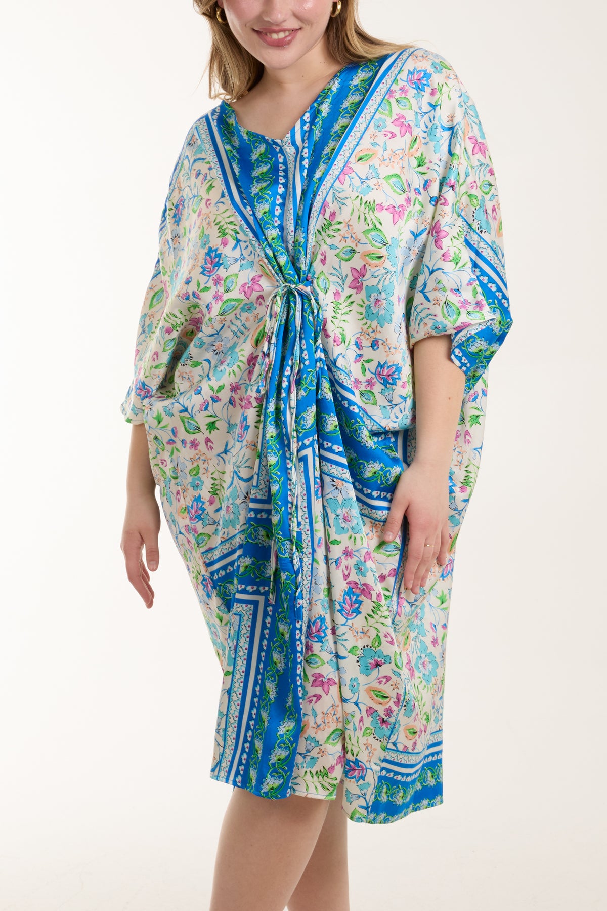 Floral Print Tie Waist Tunic Dress