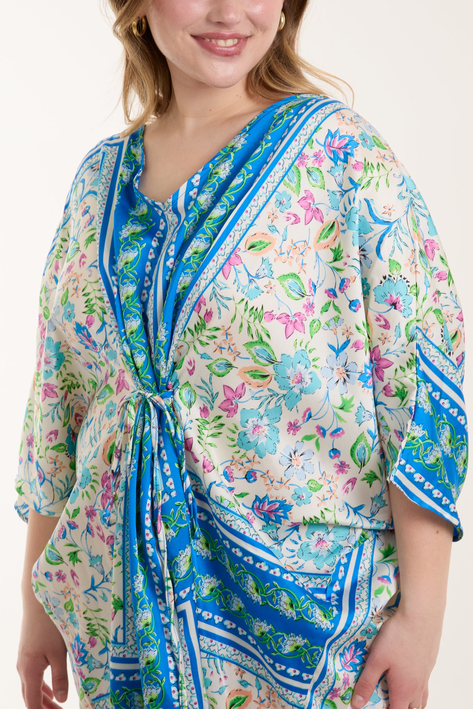 Floral Print Tie Waist Tunic Dress