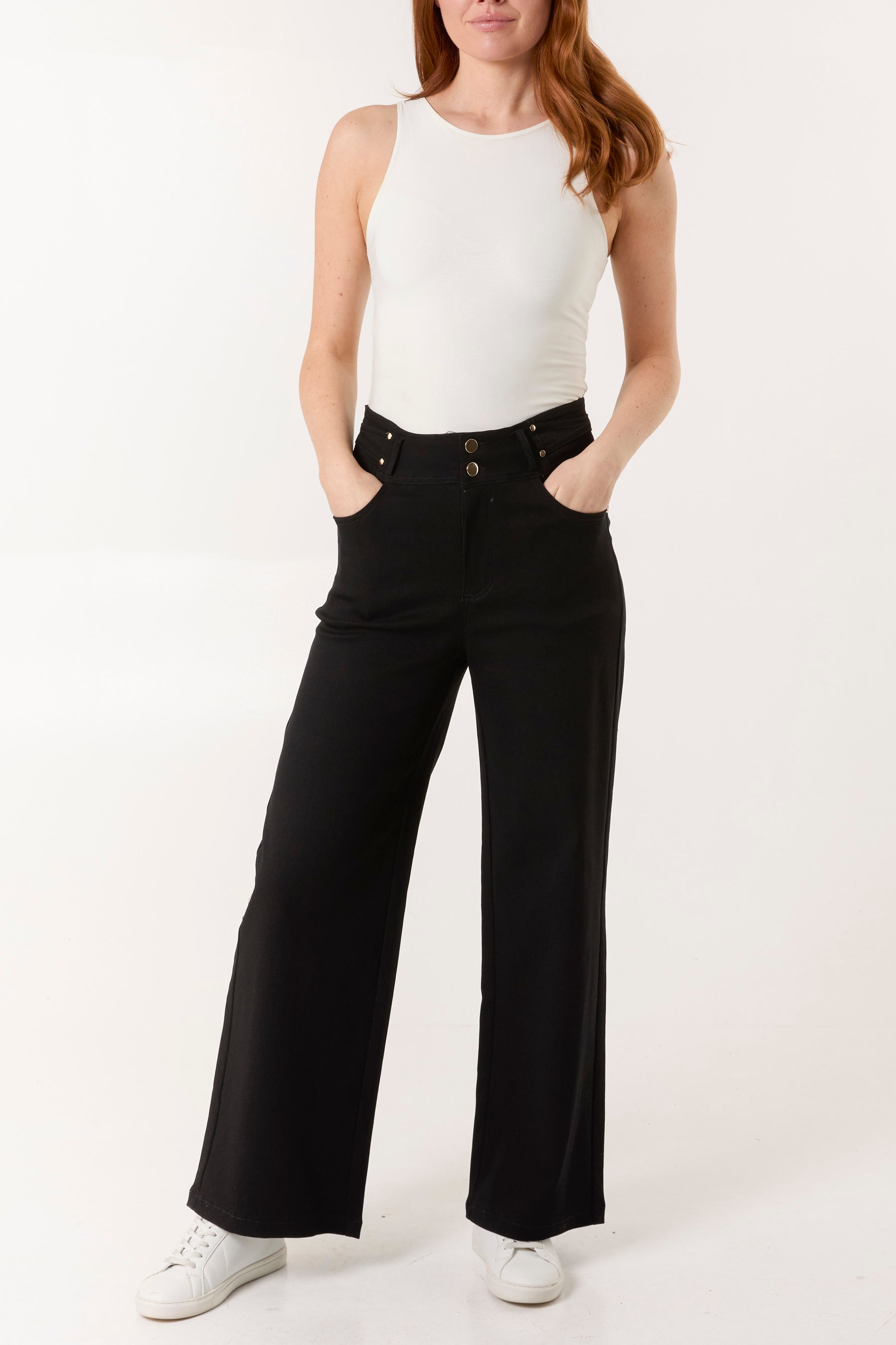 Double Gold Button Detail High Waisted Jeans