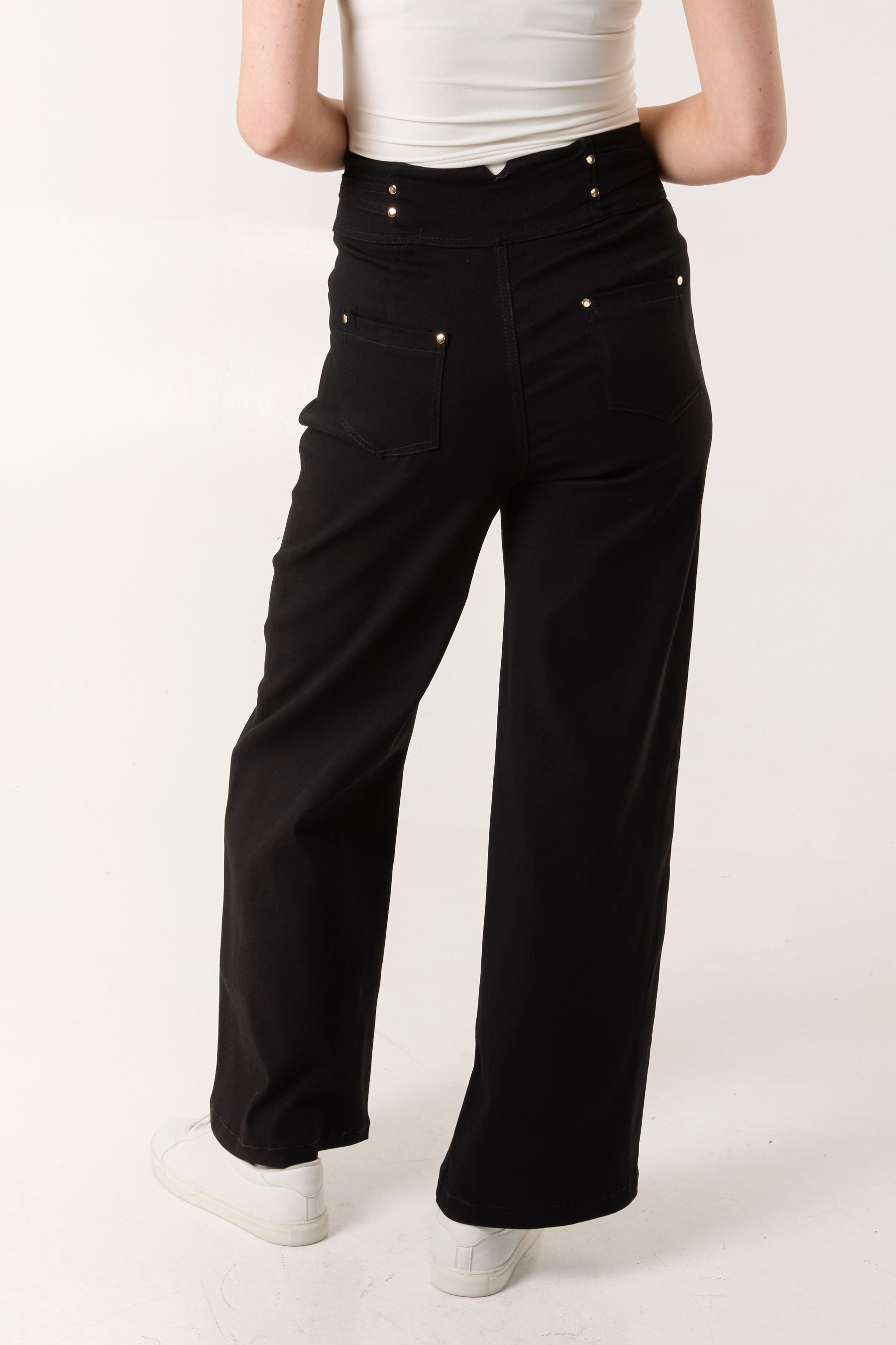 Double Gold Button Detail High Waisted Jeans