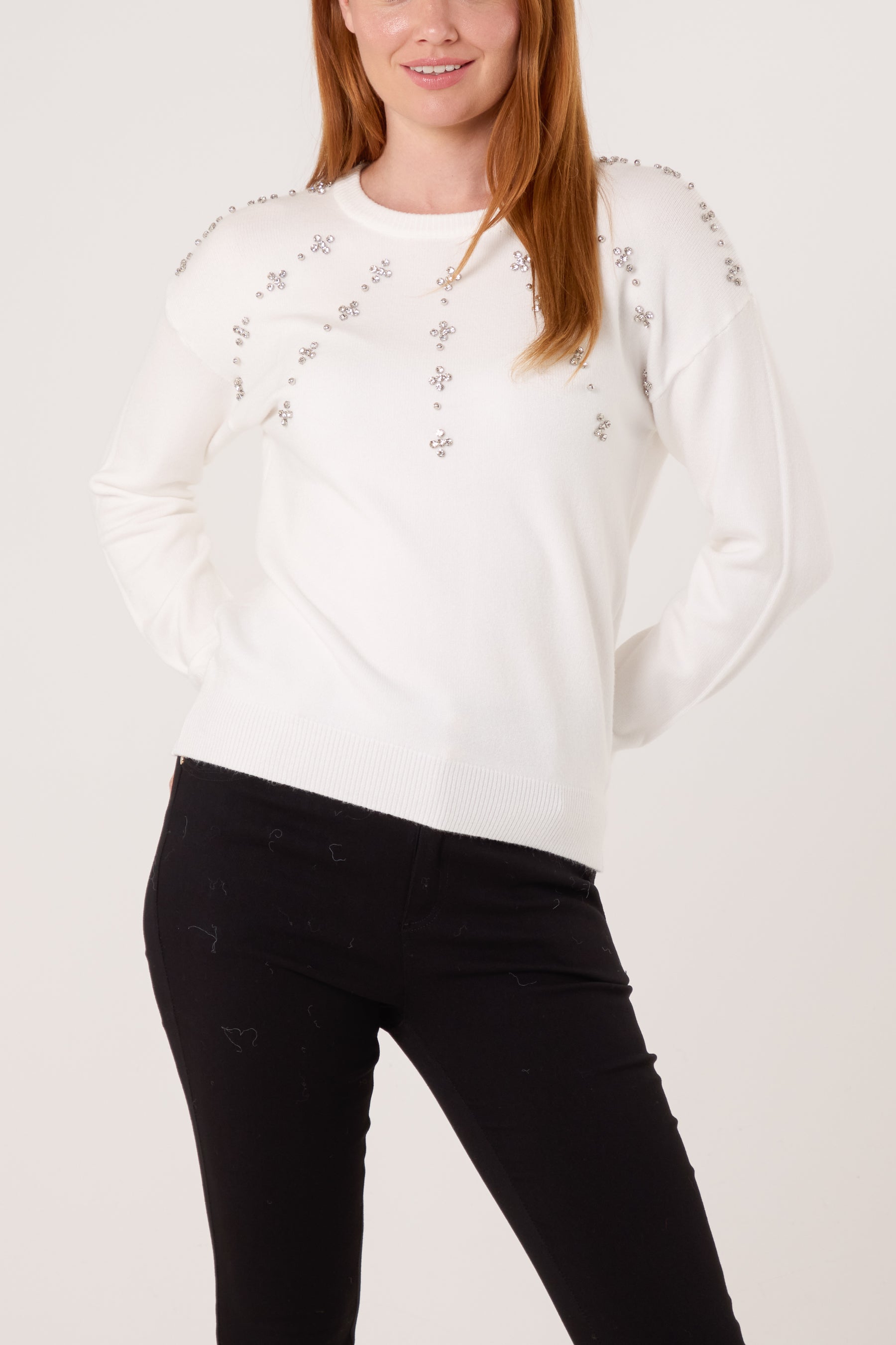 Flower Embellished Knit Jumper