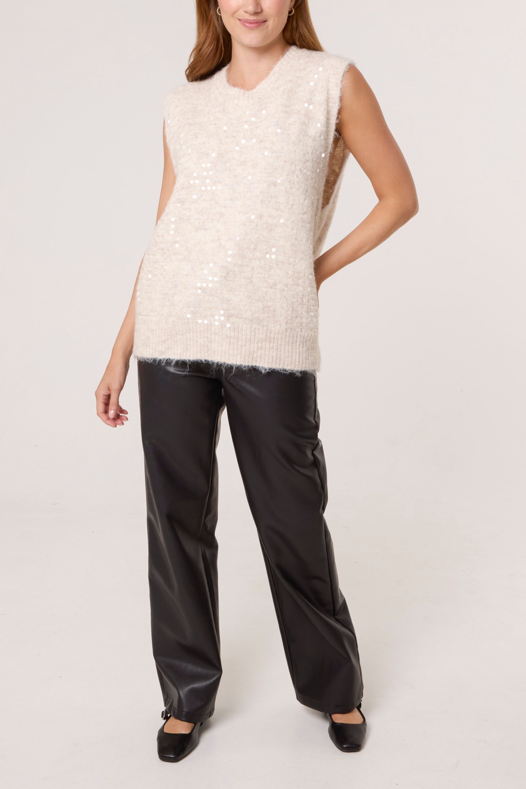 Crew Neck Sequin Knit Vest