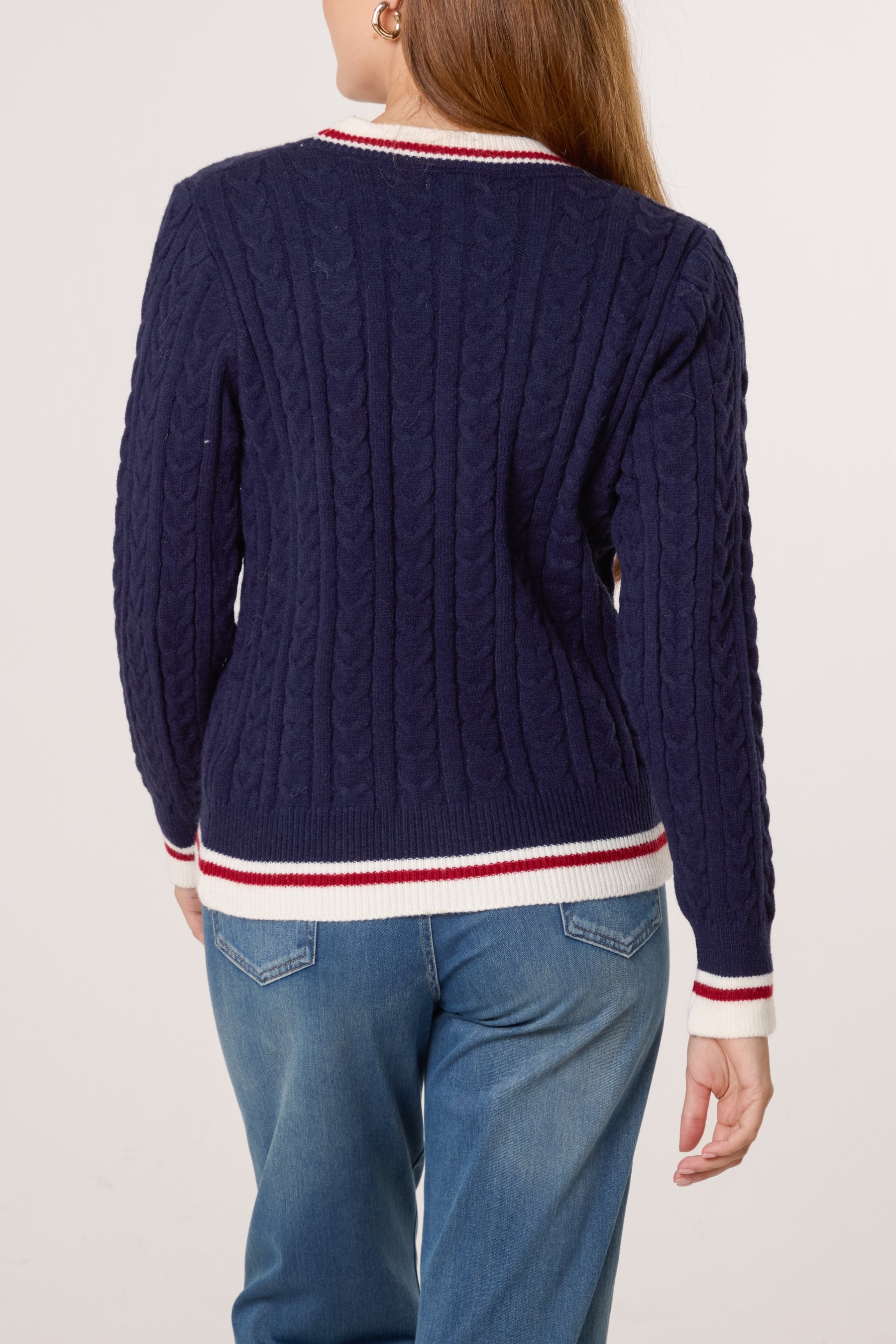 Striped Edge Teddy Bear Gold Button Cardigan