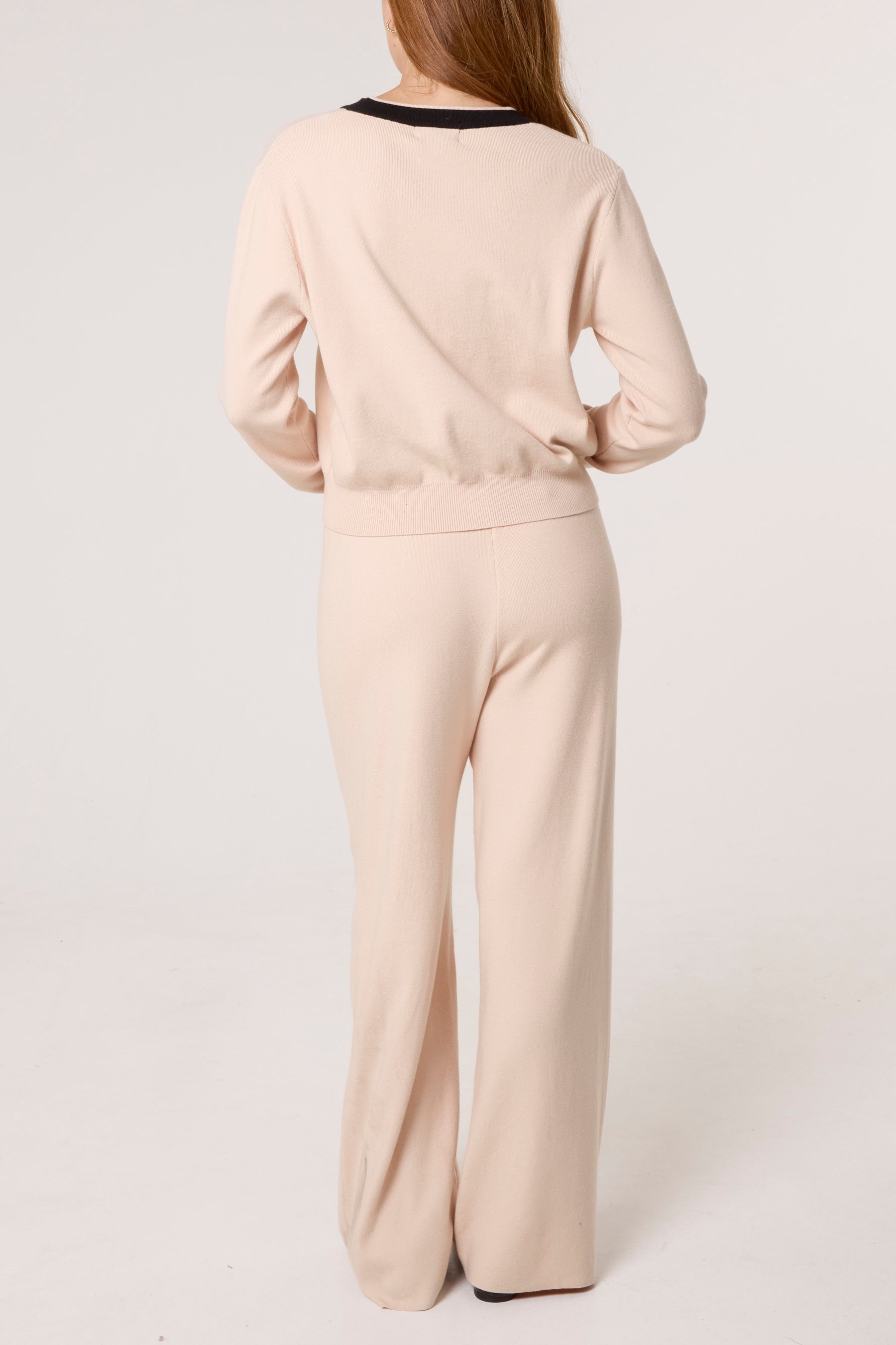 Contrast Pearls Cardigan & Trouser