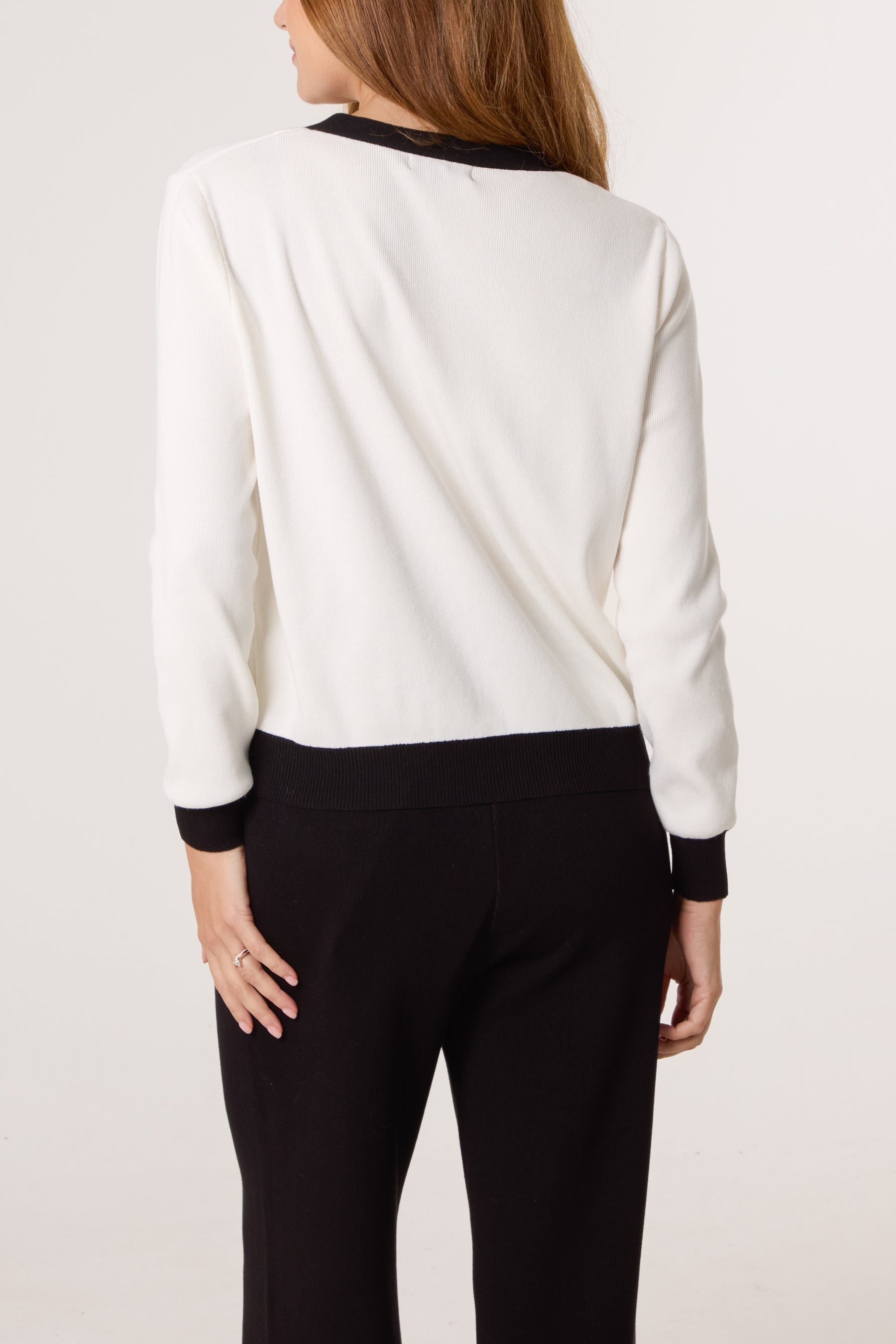Contrast Pearl Cardigan & Trouser Co-Ord