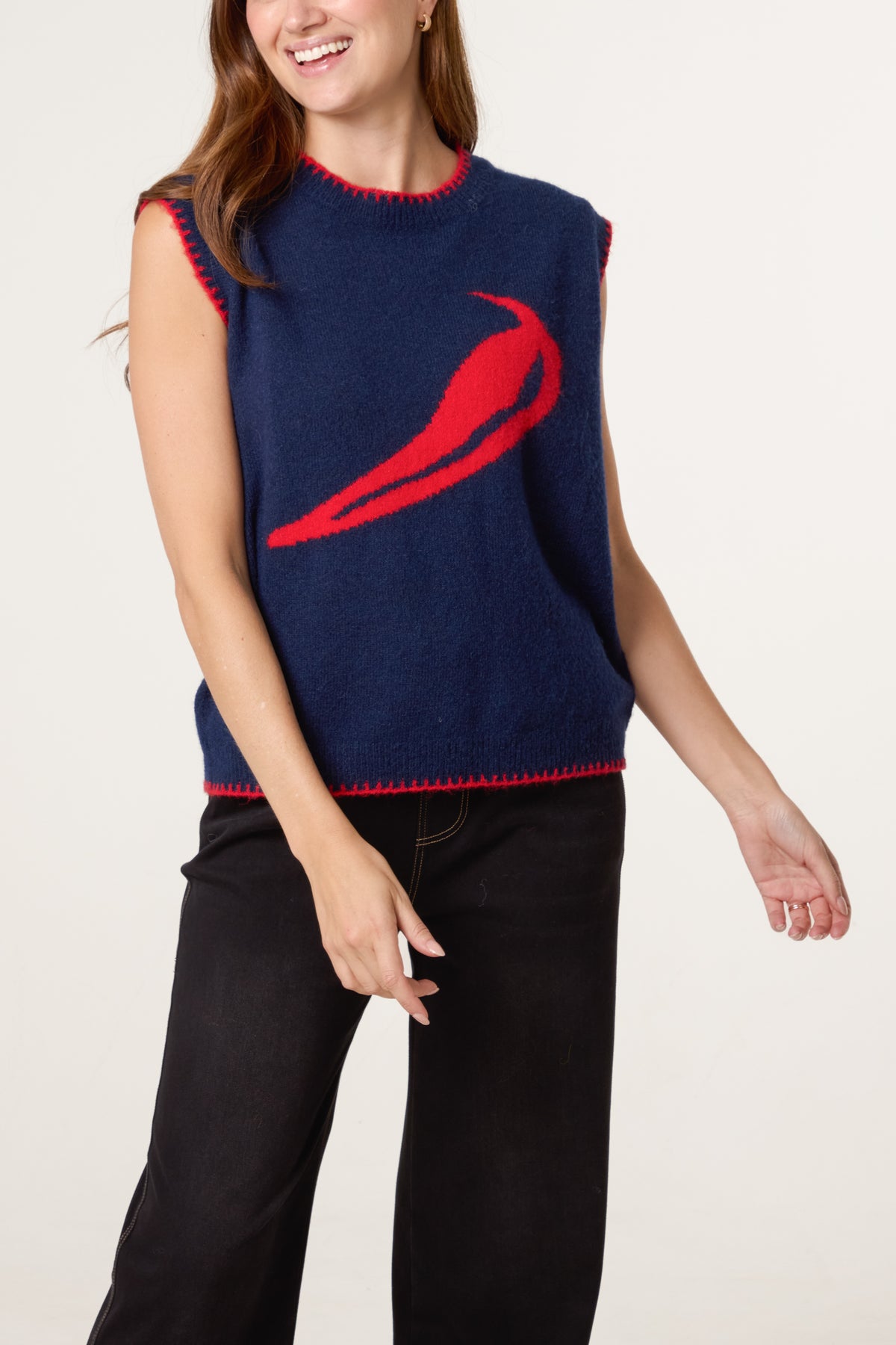 Chilli Pepper Stitch Hem Knit Vest