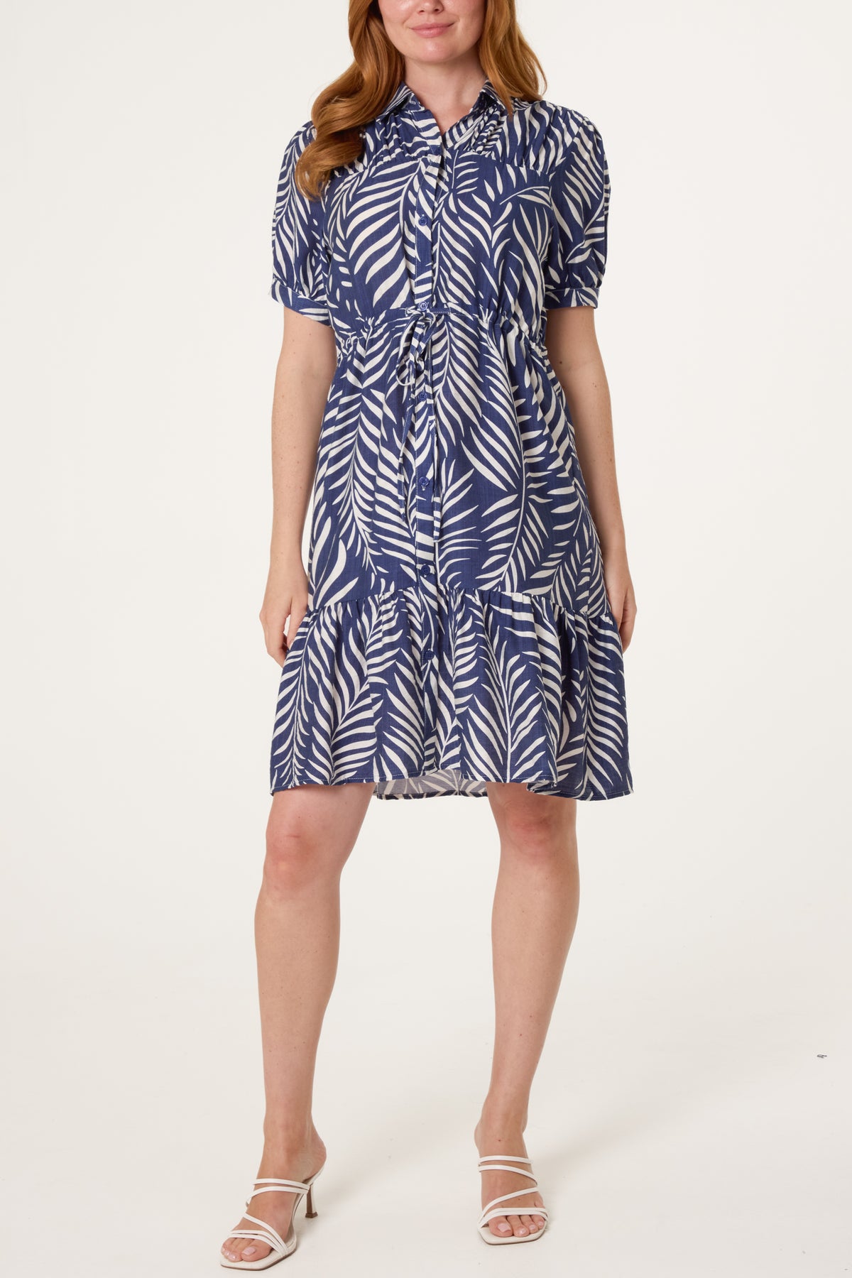 Tropical Leaf Print Button Dress