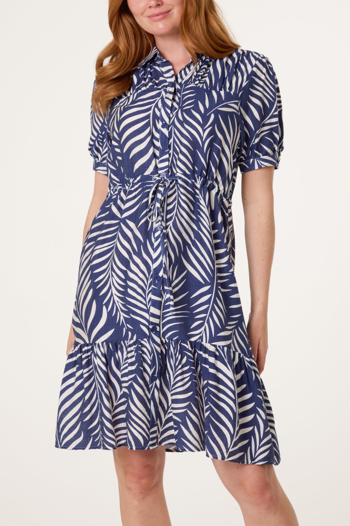 Tropical Leaf Print Button Dress