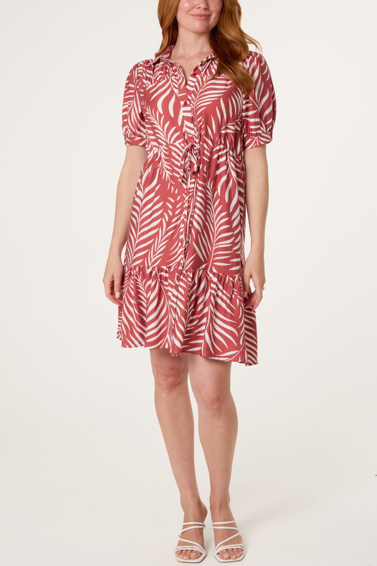 Tropical Leaf Print Button Dress