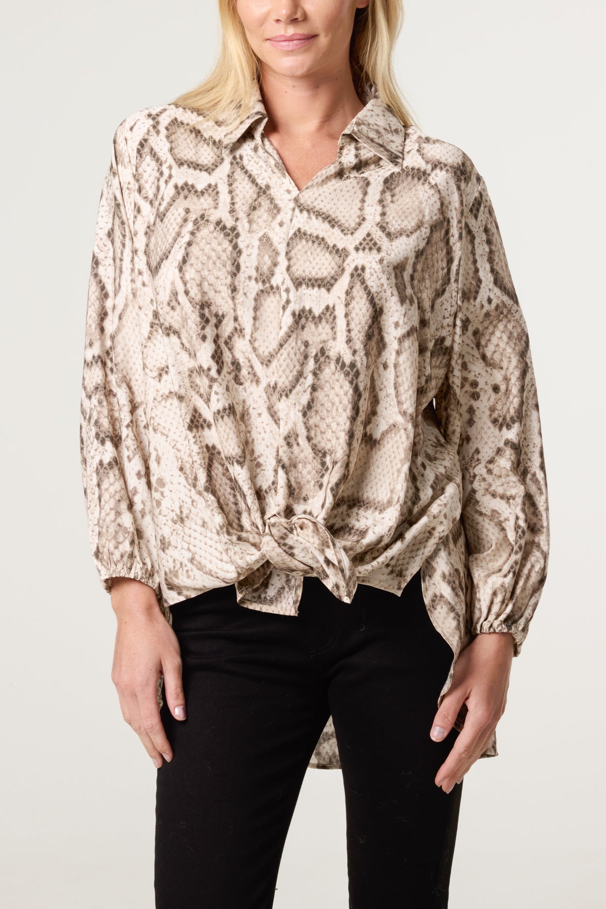 Metallic V-Neck Snake Print Shirt