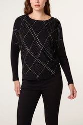 Embellished Diamond Patterned Jumper