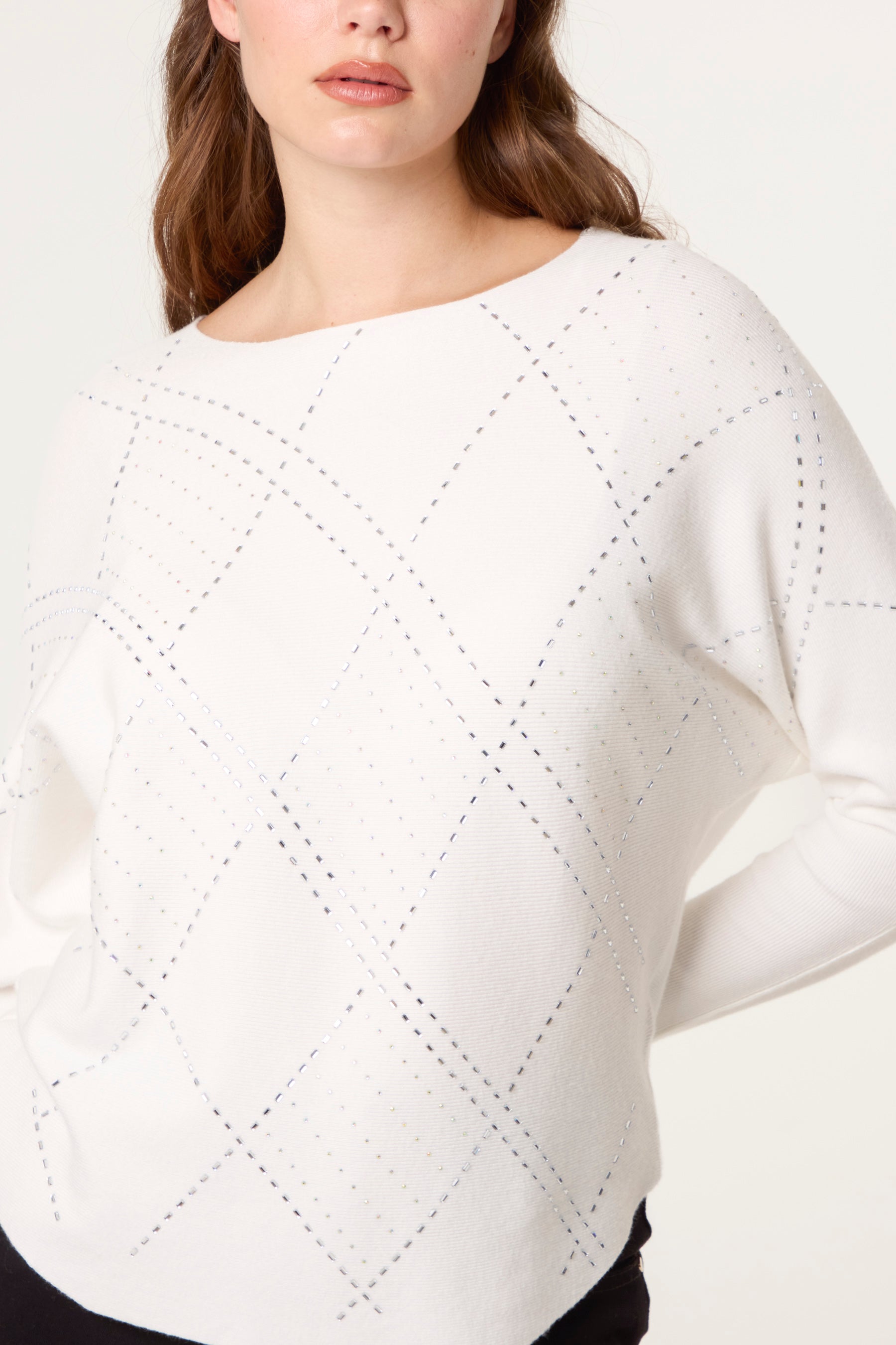 Embellished Diamond Patterned Jumper