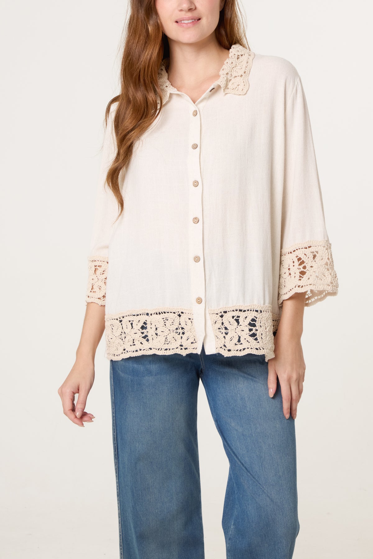 Crochet Linen Loose Fit Shirt