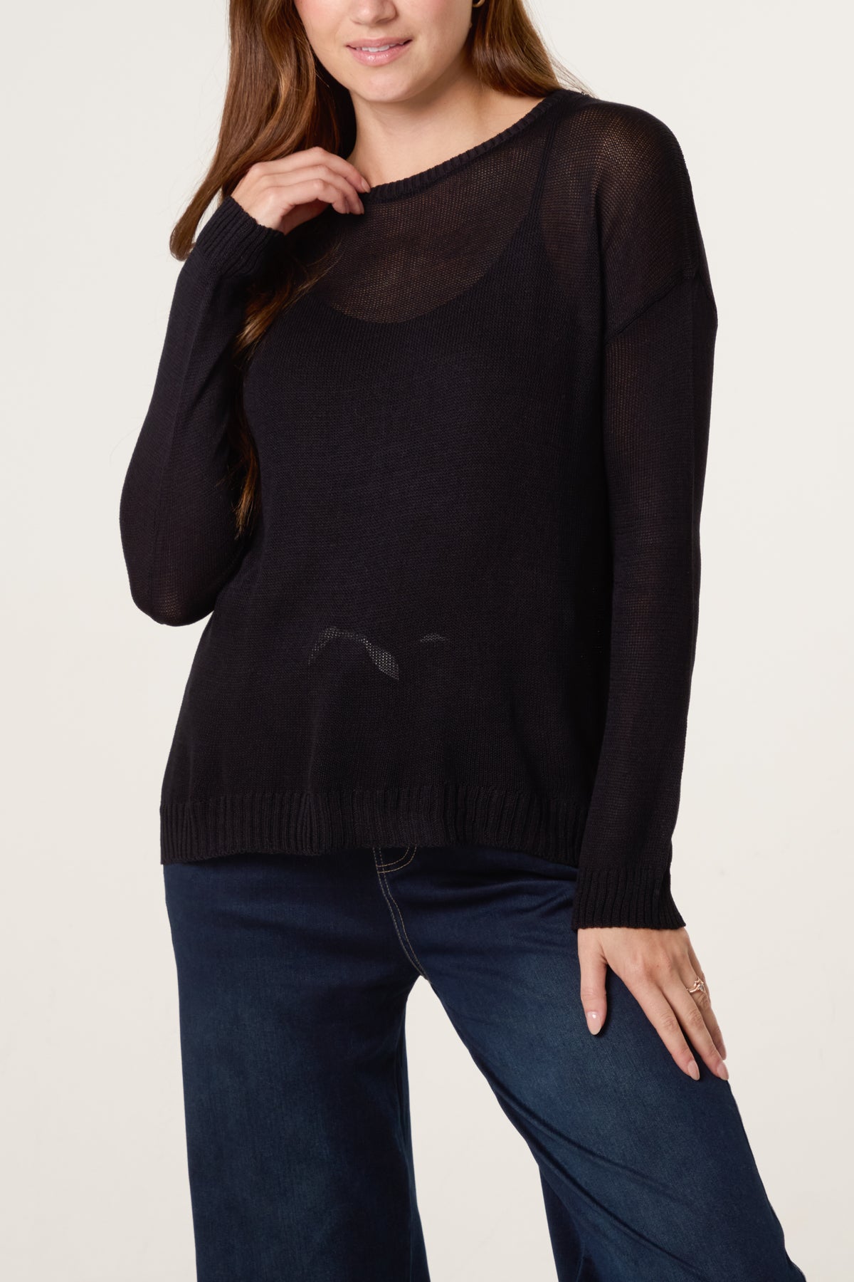 Ribbed Edge Round-Neck Jumper