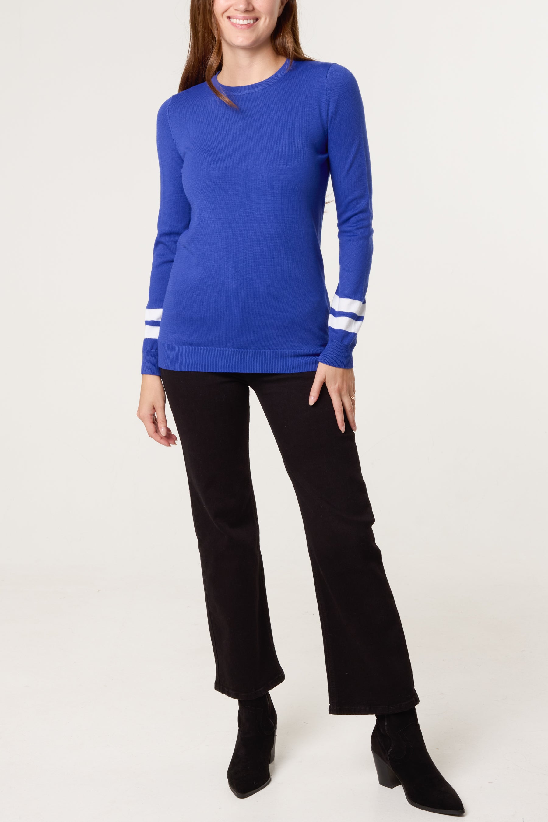 Striped Sleeve Fine Knit Jumper