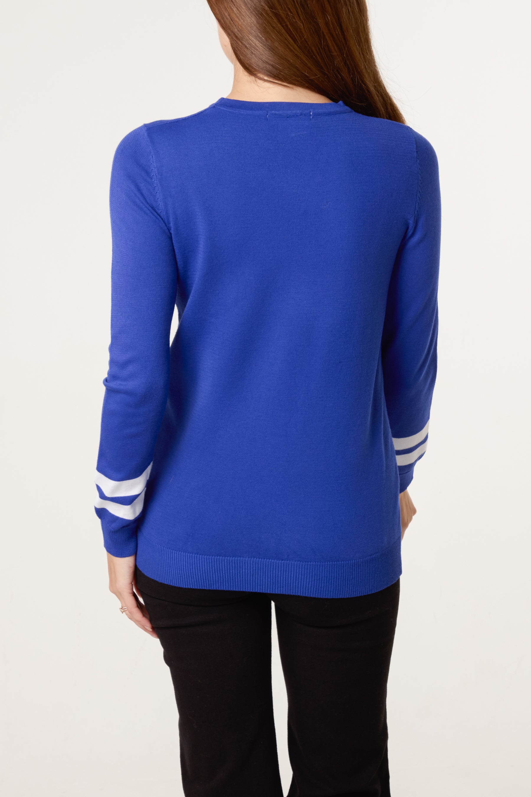 Striped Sleeve Fine Knit Jumper
