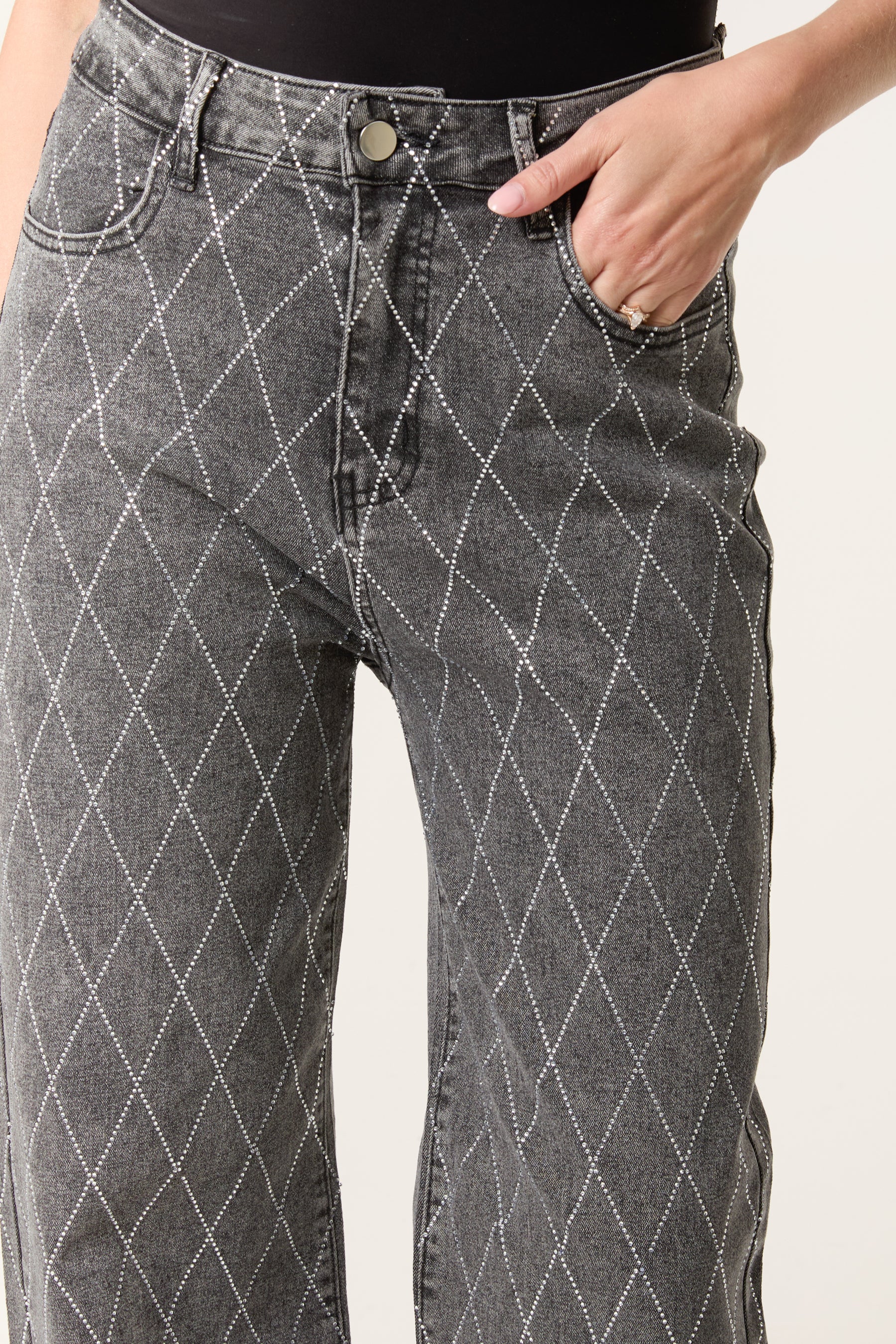 Diamond Embellished Black Wash Jeans