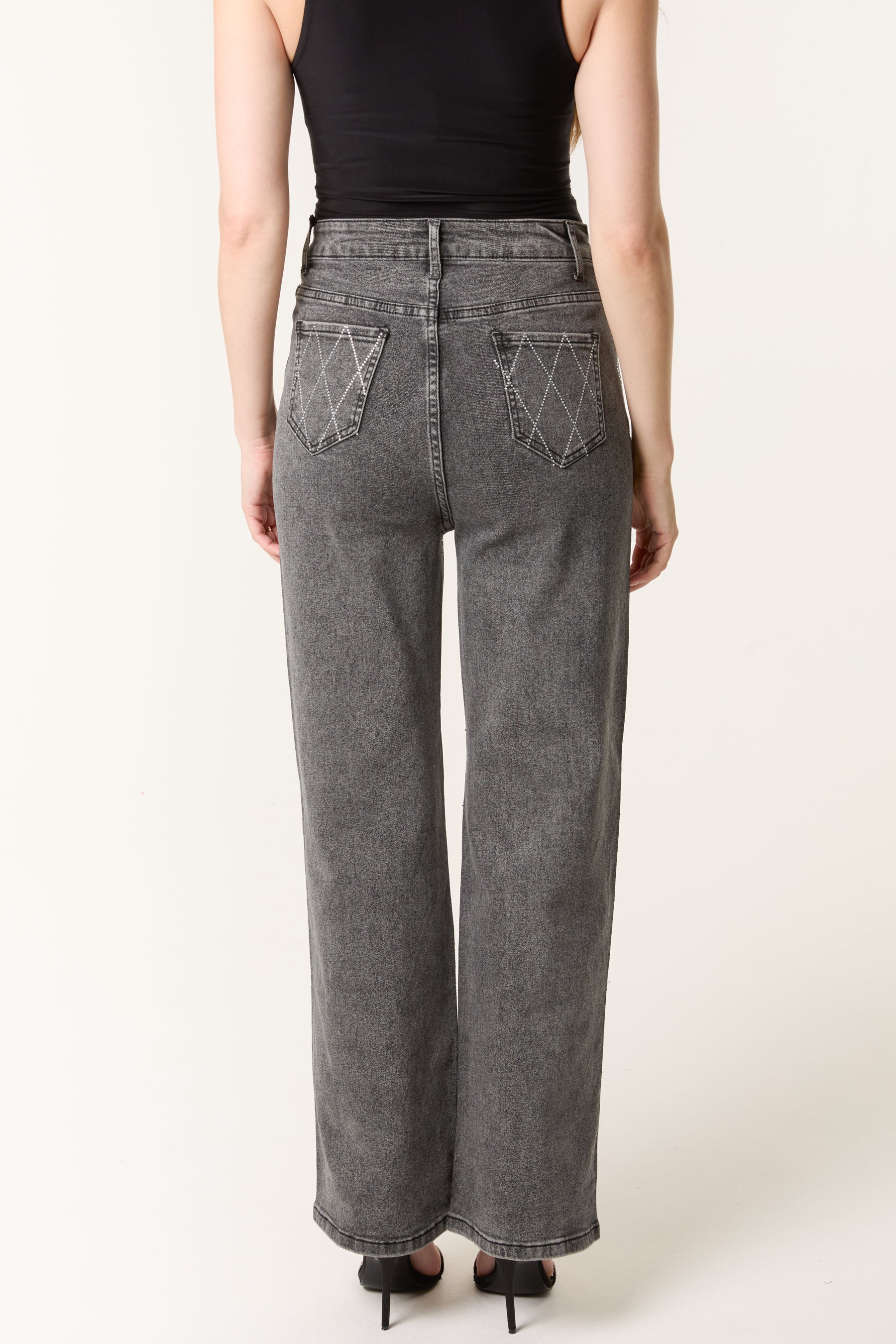 Diamond Embellished Black Wash Jeans