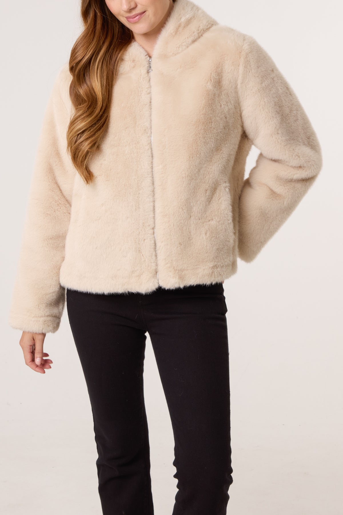 Faux Fur Zip-Up Hooded Coat